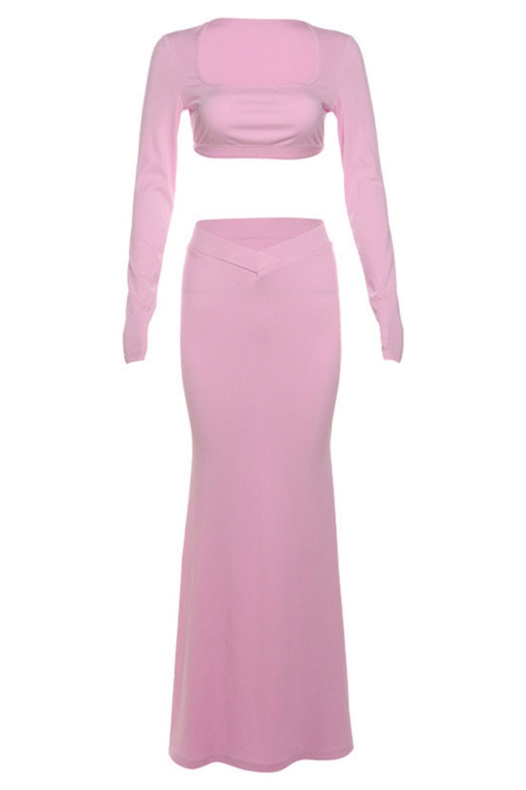 Long-sleeved Square Collar Short Slim Top And Hip-covering Long Skirt Suit