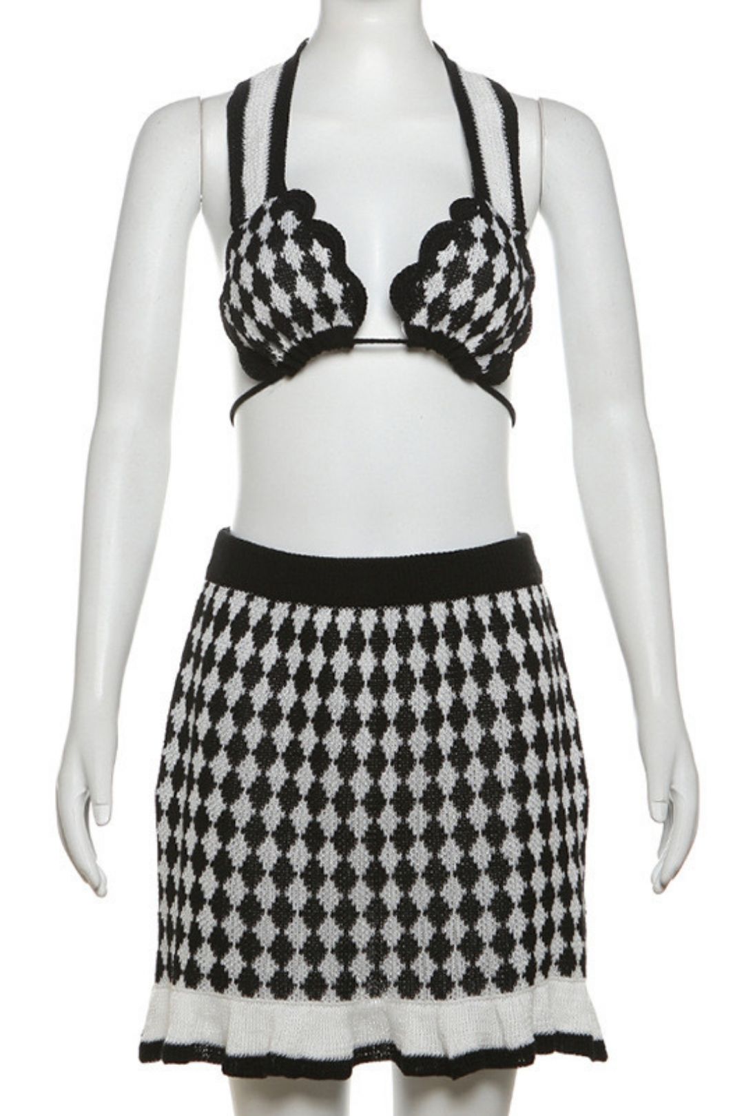 Sexy Hottie Bikini Underwear Plaid Knitted Skirt Two-piece Set