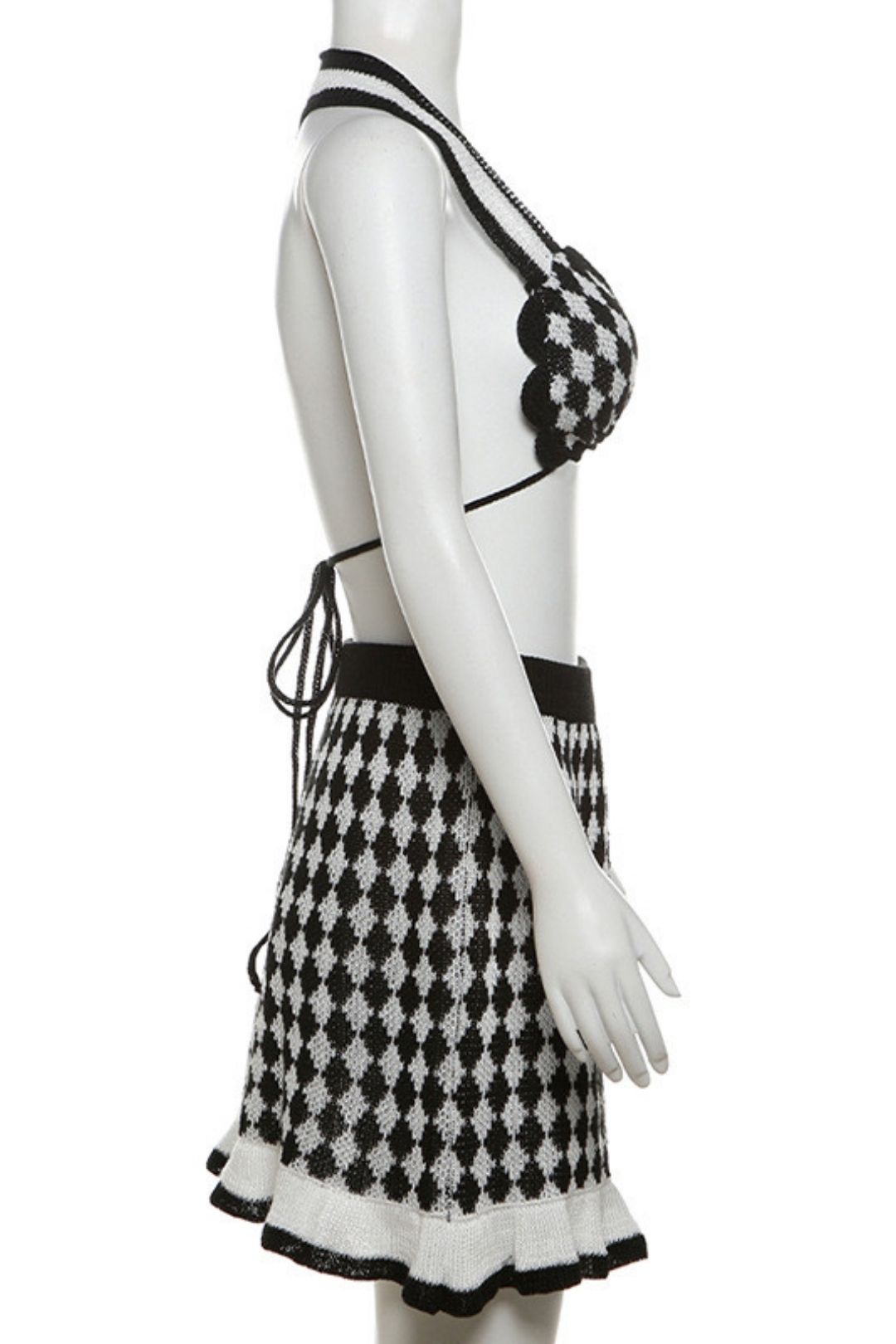 Sexy Hottie Bikini Underwear Plaid Knitted Skirt Two-piece Set