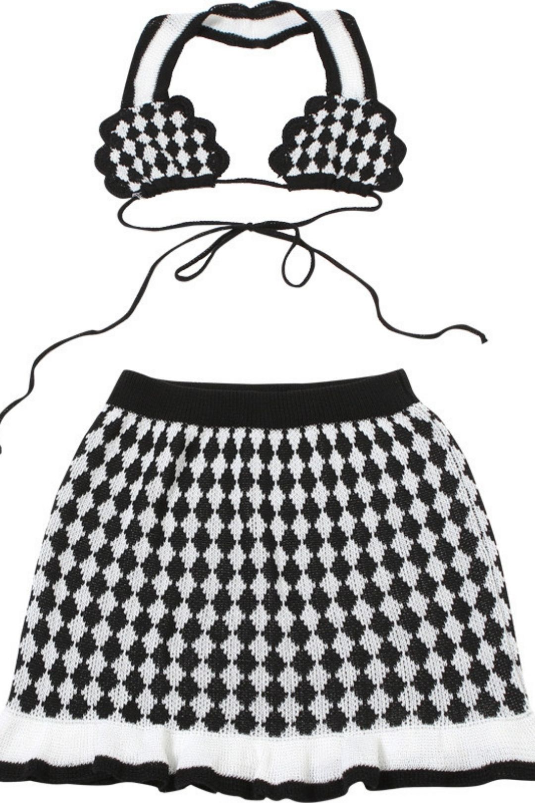 Sexy Hottie Bikini Underwear Plaid Knitted Skirt Two-piece Set