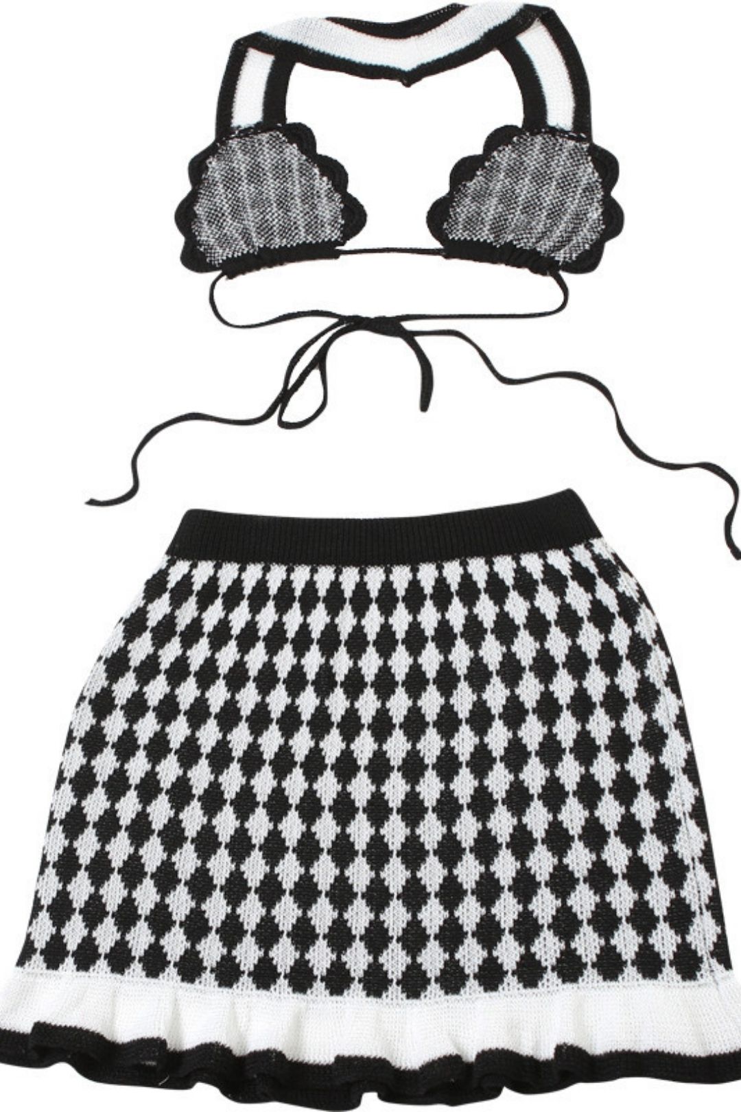 Sexy Hottie Bikini Underwear Plaid Knitted Skirt Two-piece Set