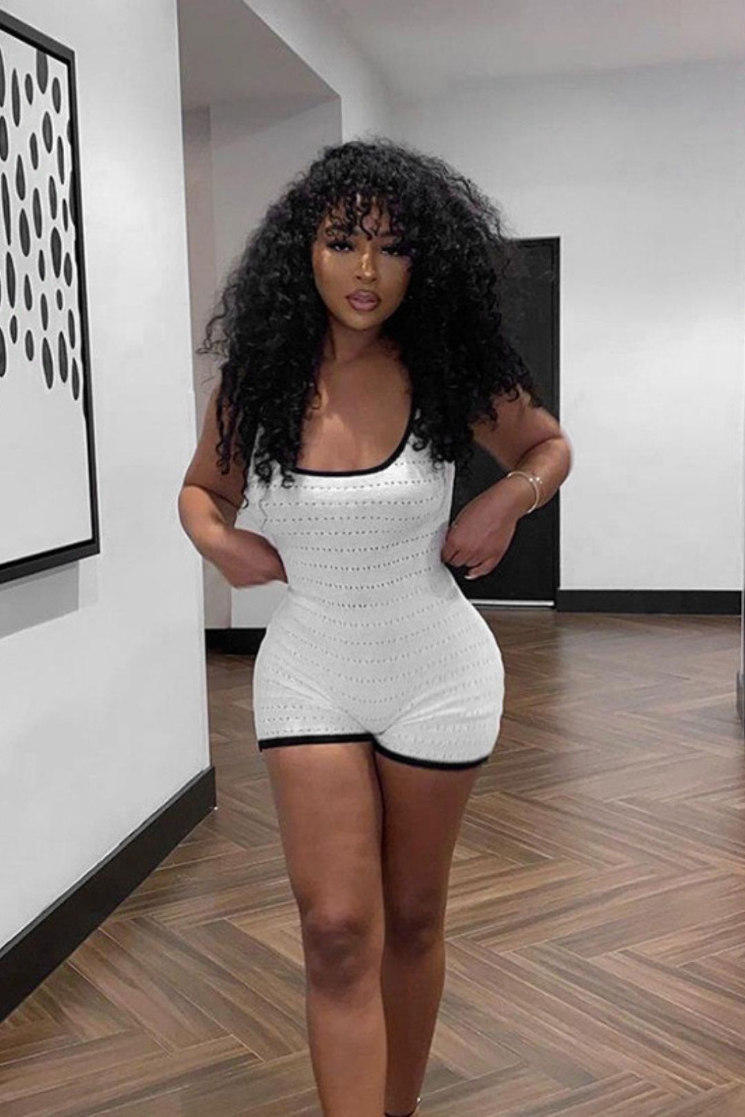 Sexy Halterneck Color-blocking Knitted High-waist Hip-covering Jumpsuit