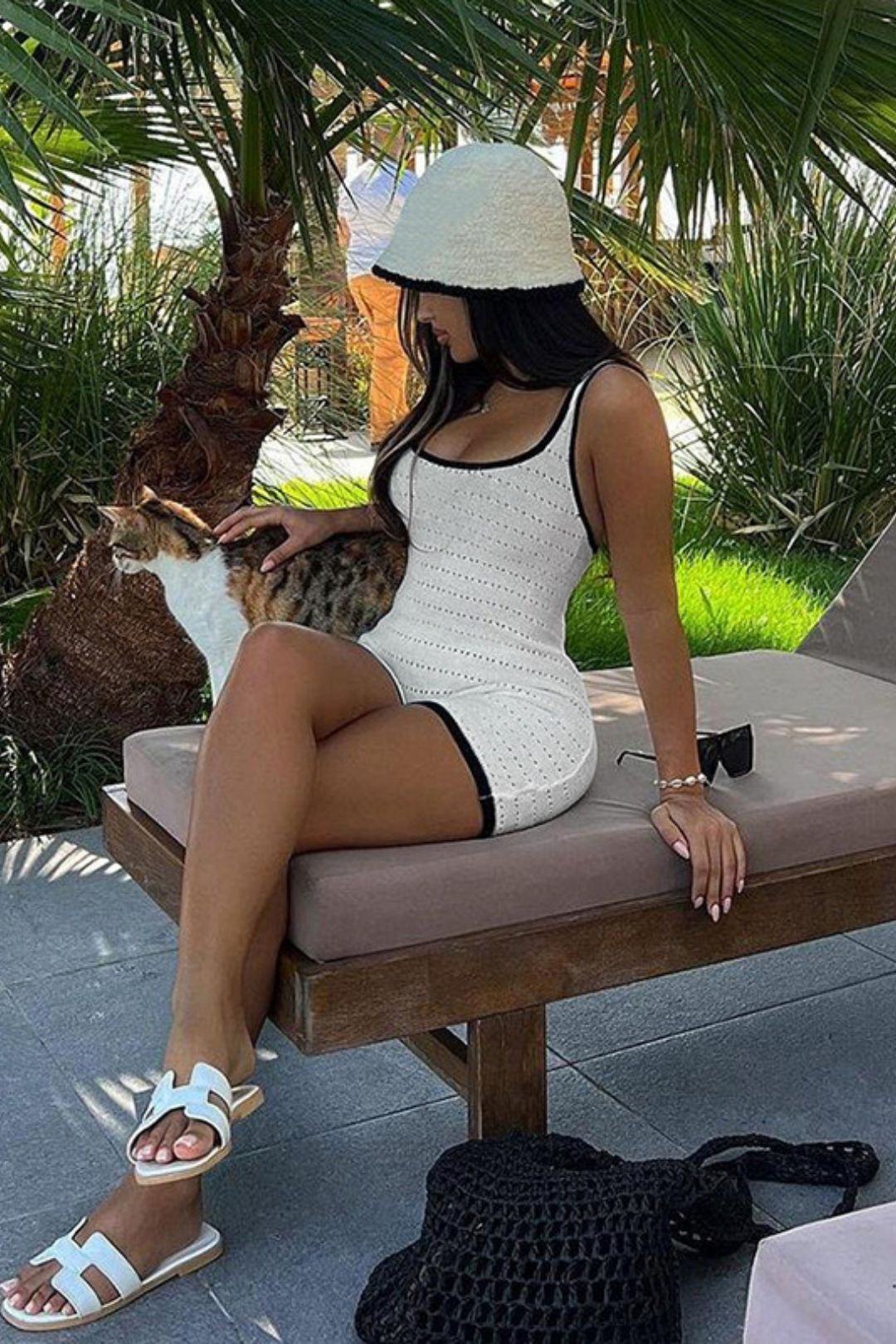 Sexy Halterneck Color-blocking Knitted High-waist Hip-covering Jumpsuit