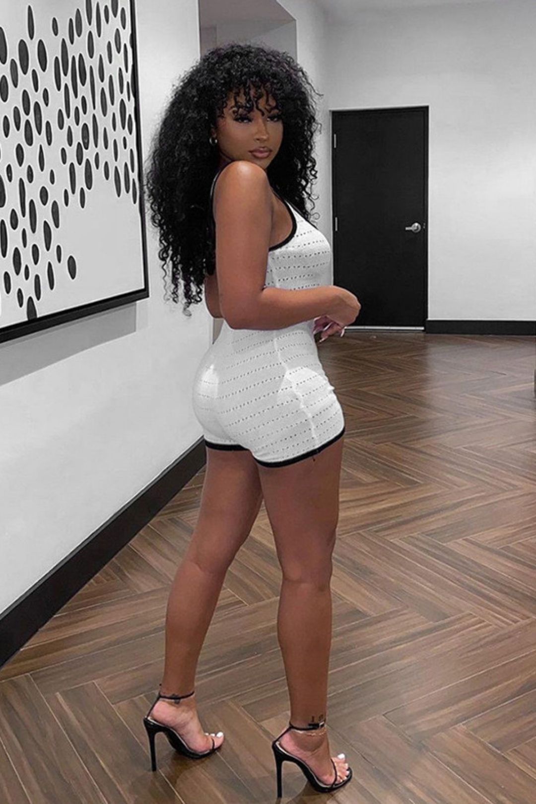 Sexy Halterneck Color-blocking Knitted High-waist Hip-covering Jumpsuit