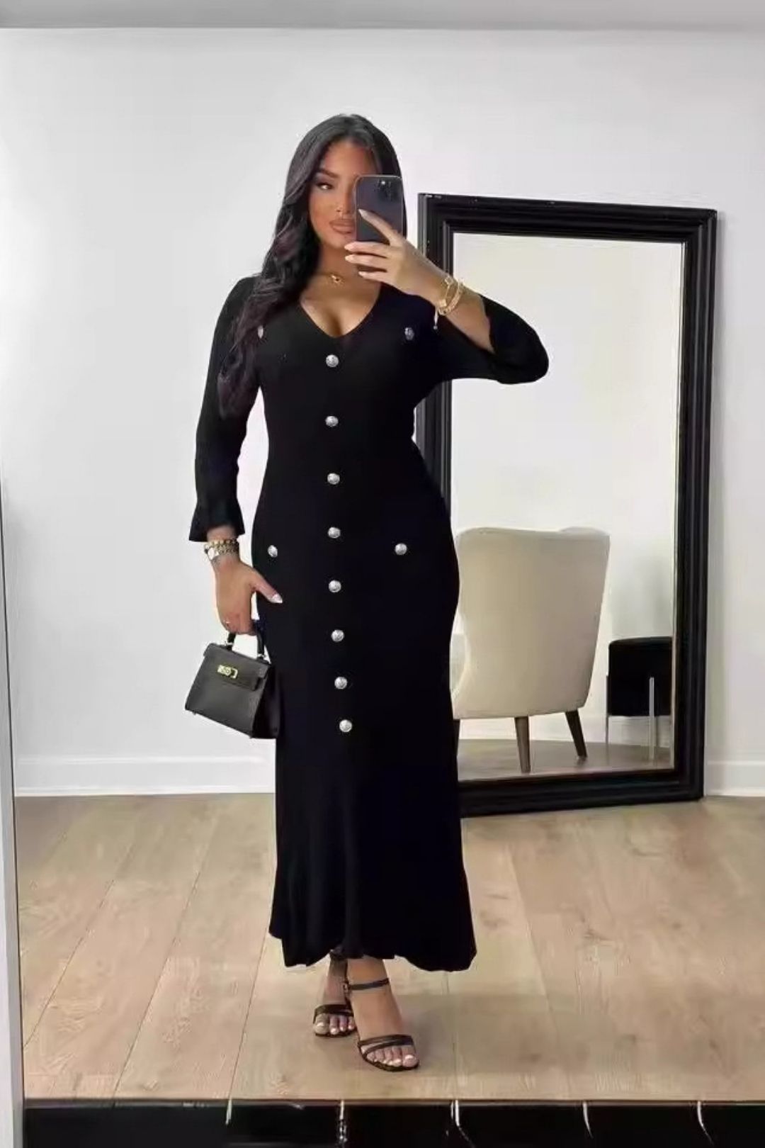 Long Slim-fitting Knitted Long-sleeved Dress