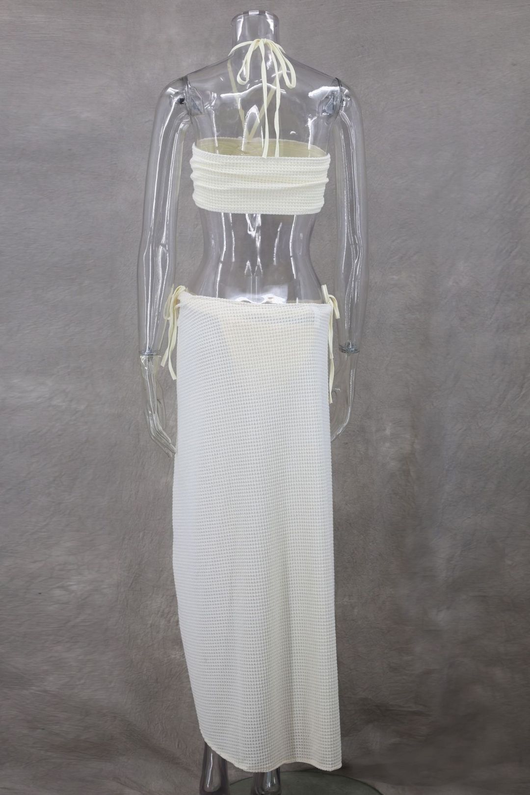 Sleeveless Tube Top Hanging Collar Knitted Slit High Waist Skirt Three-piece Set