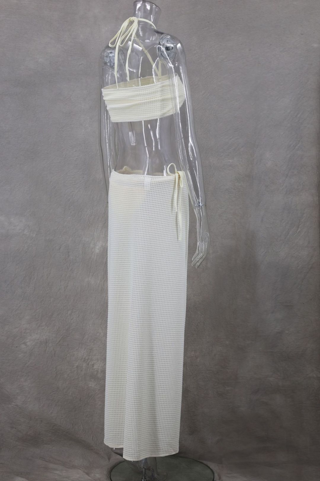 Sleeveless Tube Top Hanging Collar Knitted Slit High Waist Skirt Three-piece Set