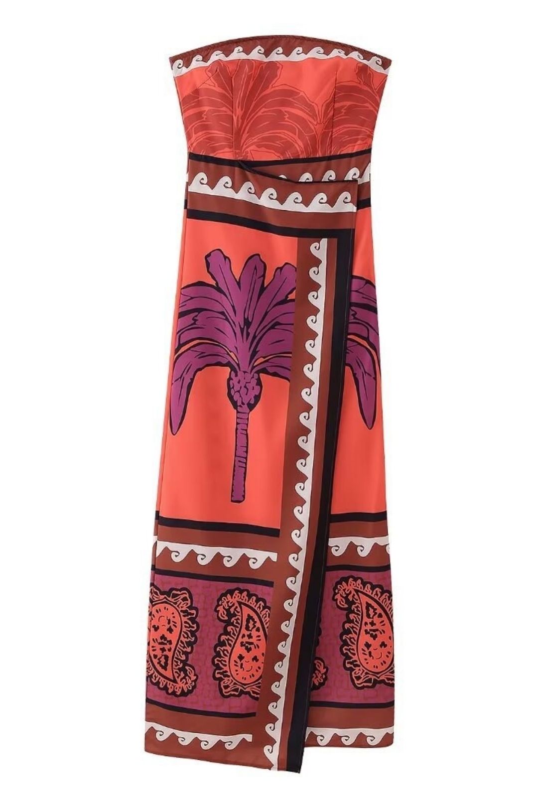Printed Pullover One-line Collar Sleeveless Slit Ankle-length Dress