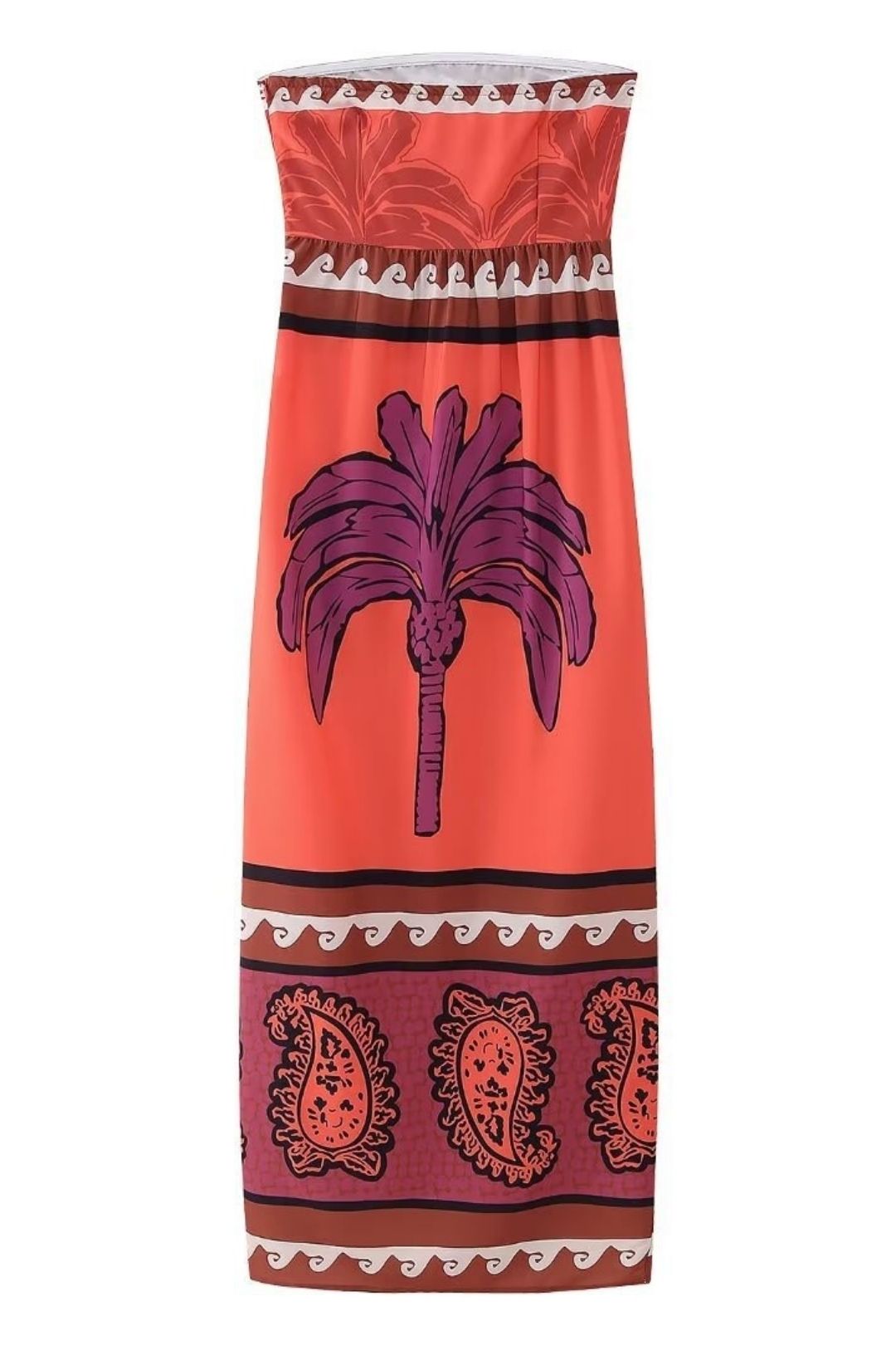 Printed Pullover One-line Collar Sleeveless Slit Ankle-length Dress