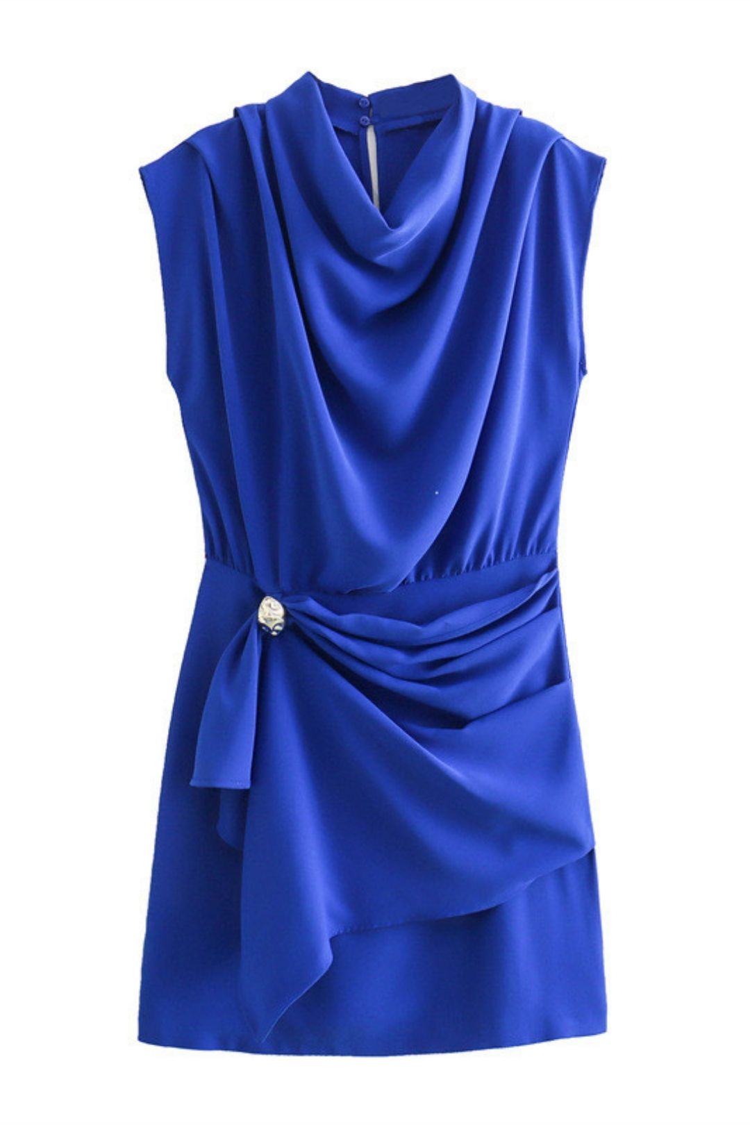 Solid Color Side Pleated Sleeveless Dress Short Skirt