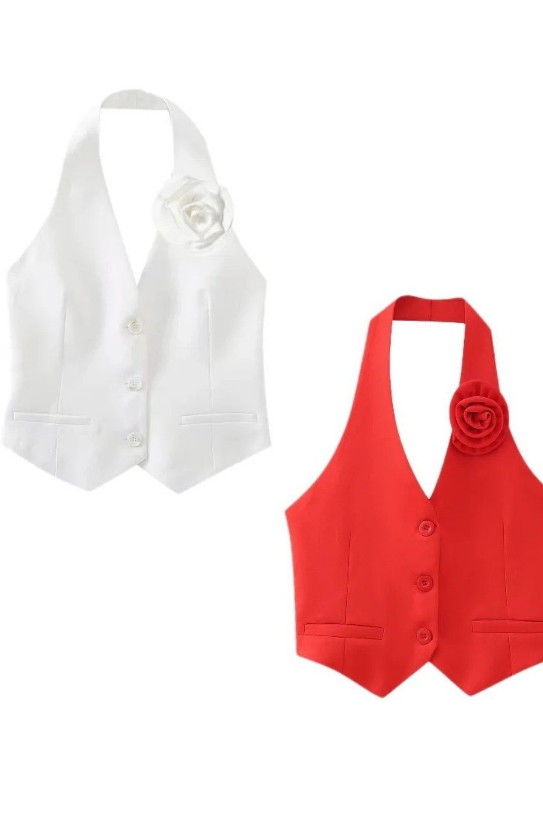 V-neck Flower Decorated Single-breasted Vest Vest