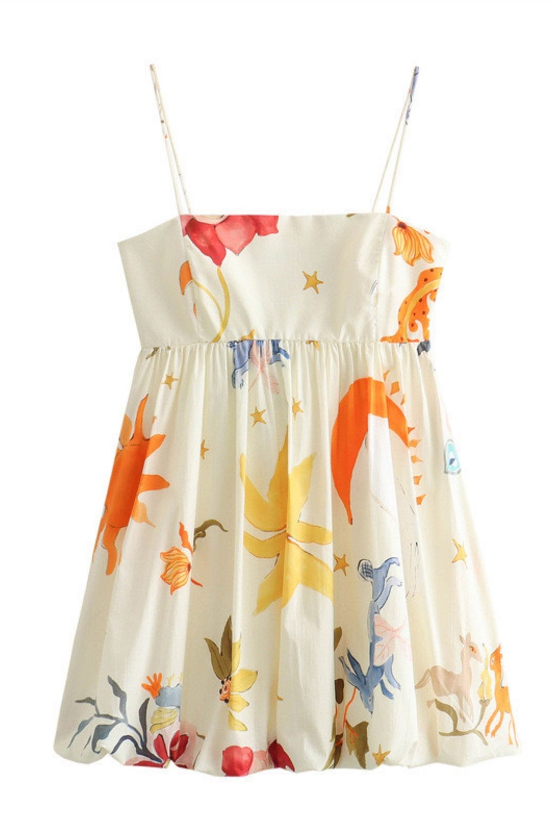 Low-neck Printed Waist Suspender Skirt Splicing Dress