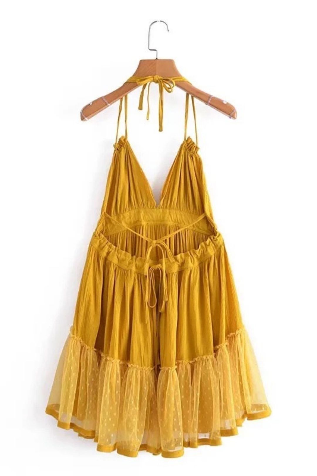 Waist Slimming Hem Mesh Splicing Backless Suspender Dress