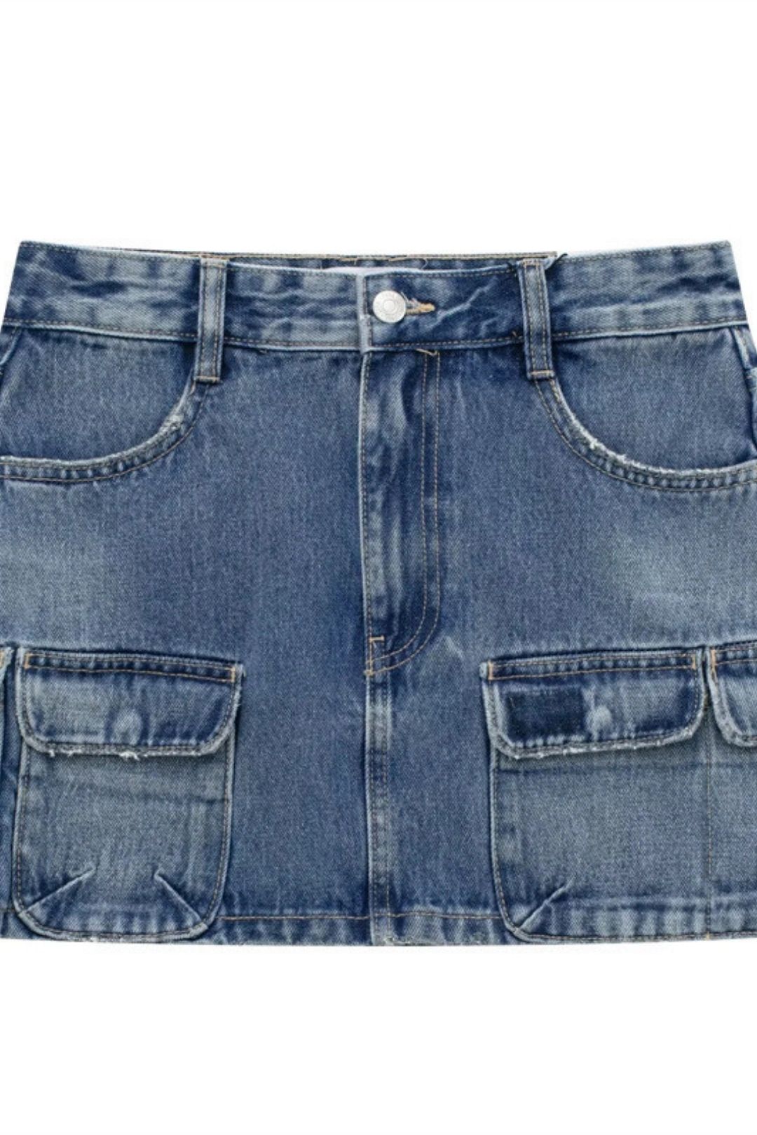 Sexy Personalized Pocket-embellished High-waist Workwear Style Denim Skirt