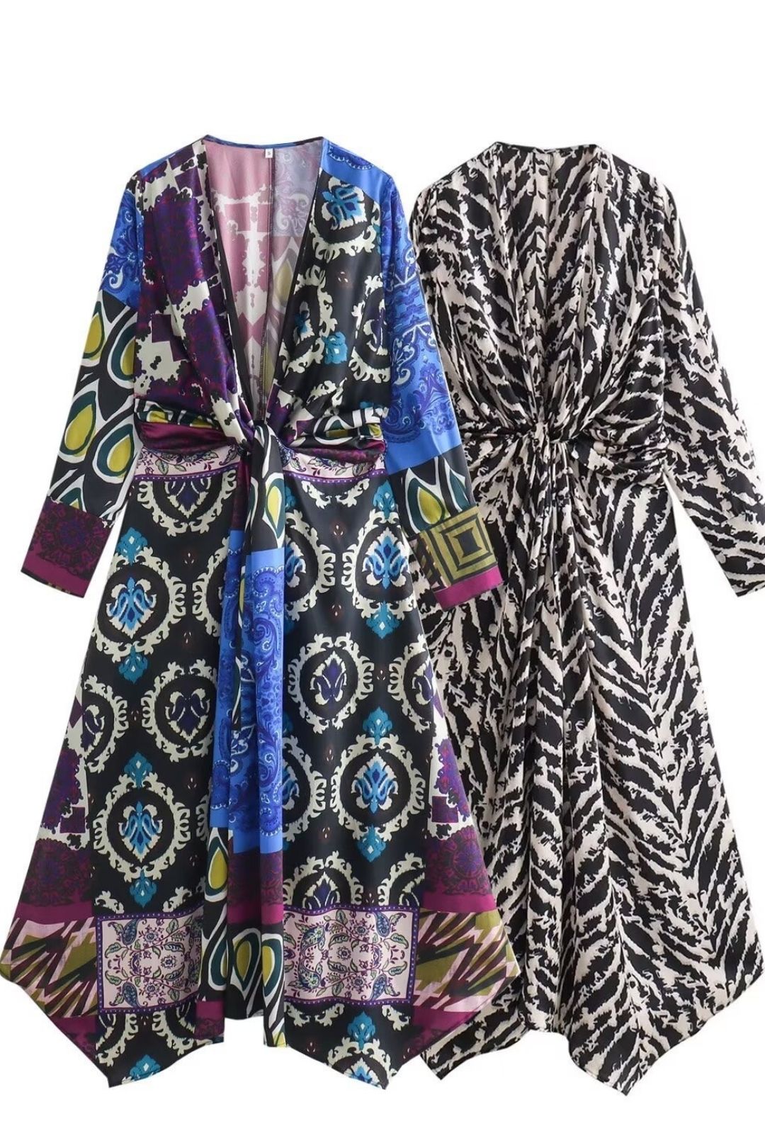 Style Knotted Animal Print Silk Satin Texture Dress