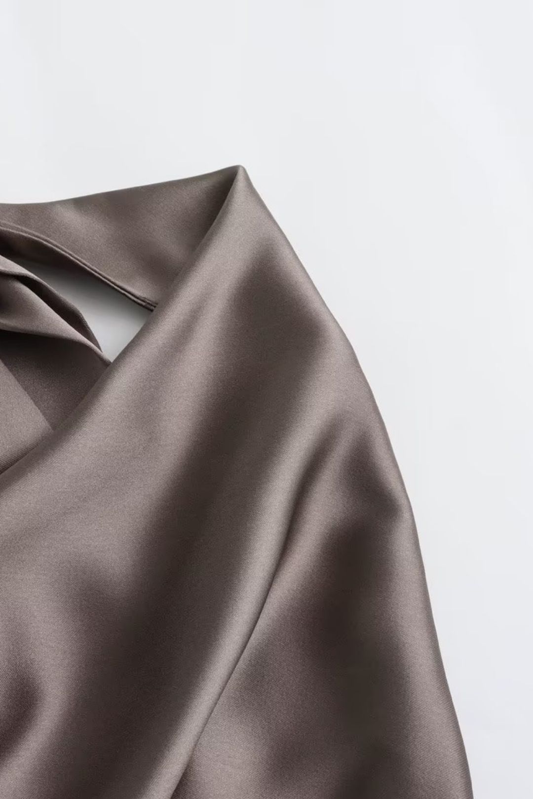 Collar Silk Satin Texture Khaki Short