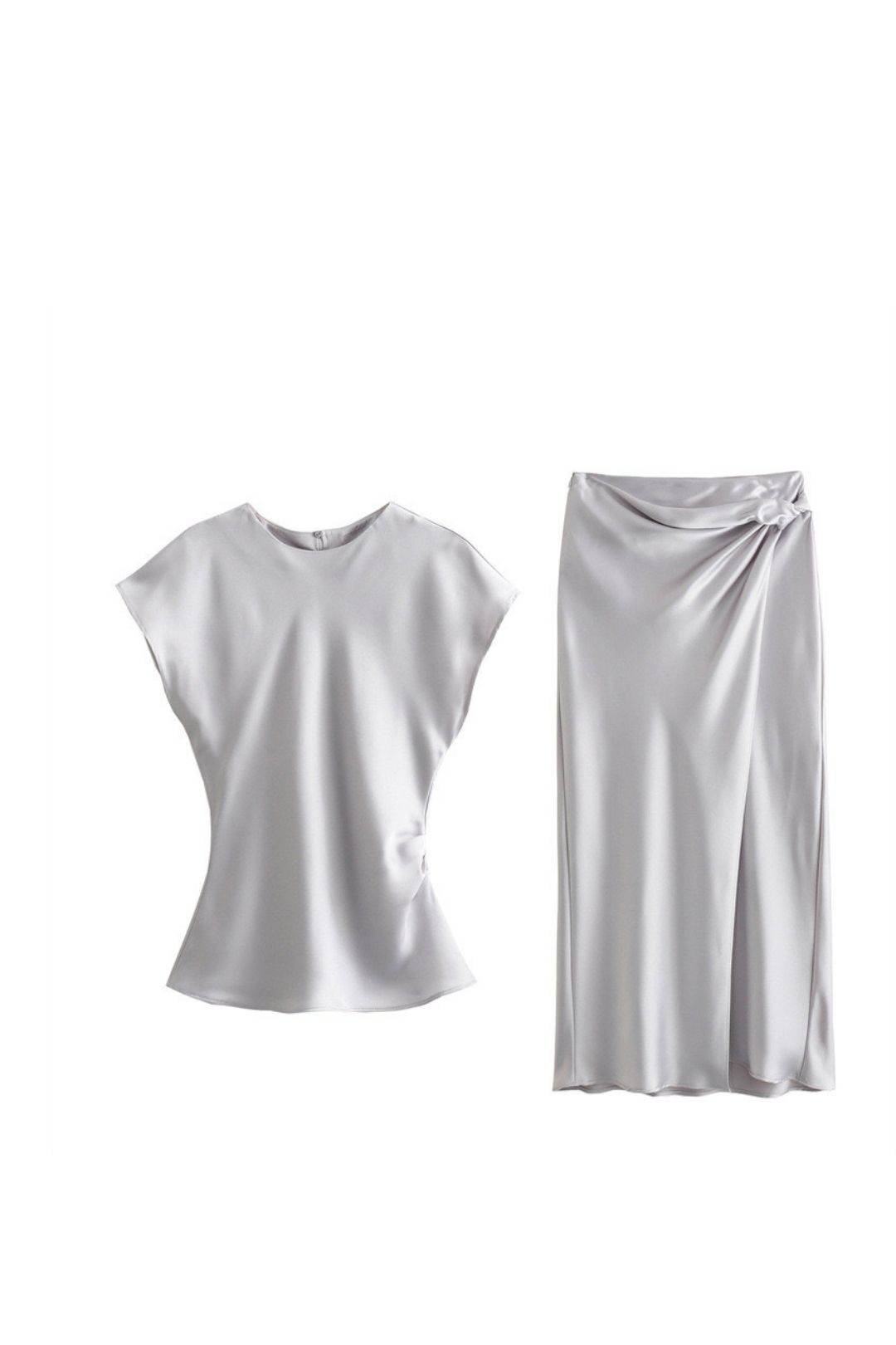 Knotted Silk Satin Texture Midi Skirt