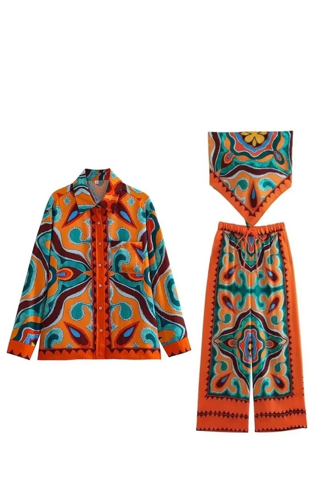 Tube Top Positioning Printed Shirt Drape Pants Suit