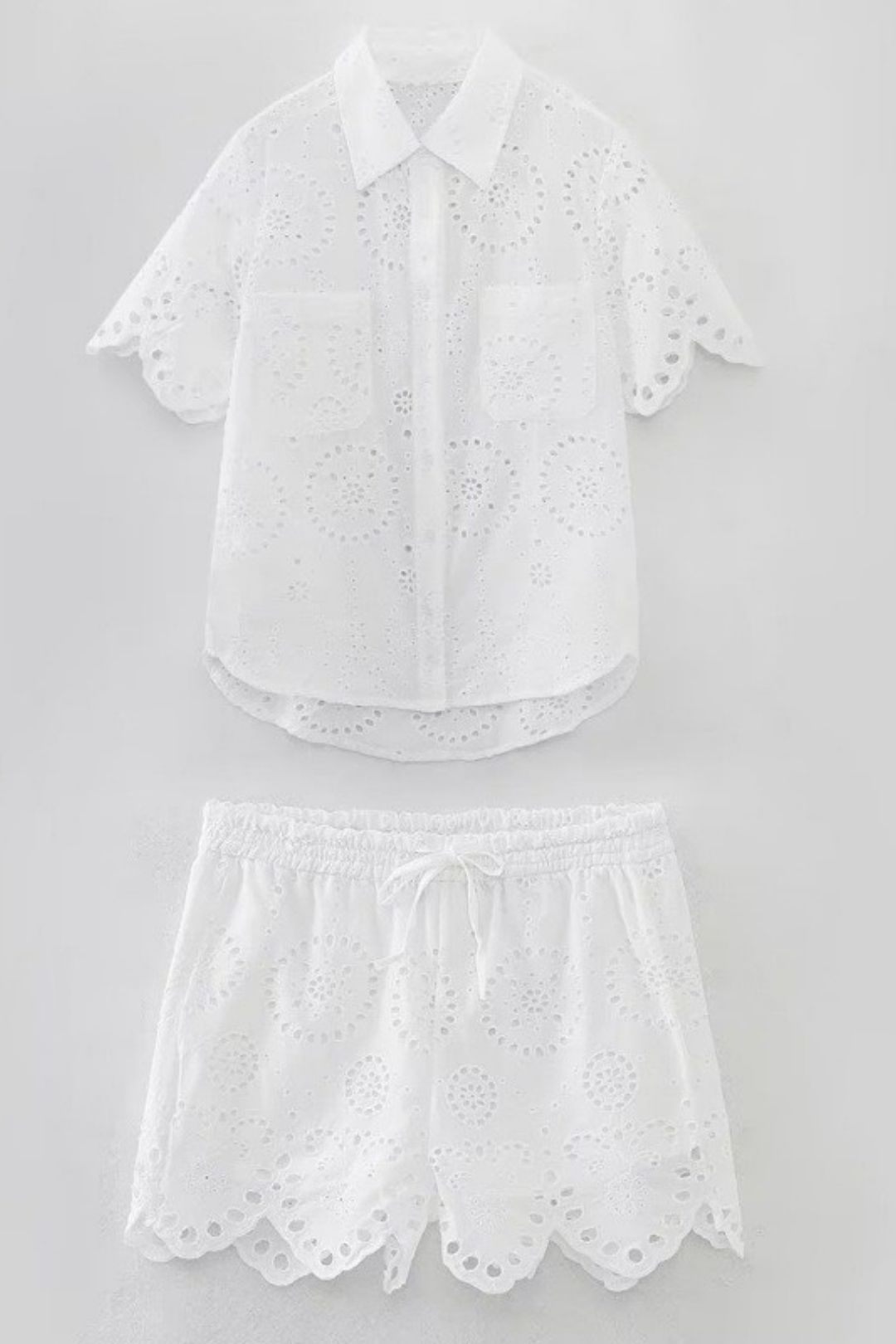 Shirt + Hollow Embroidered Shorts Set