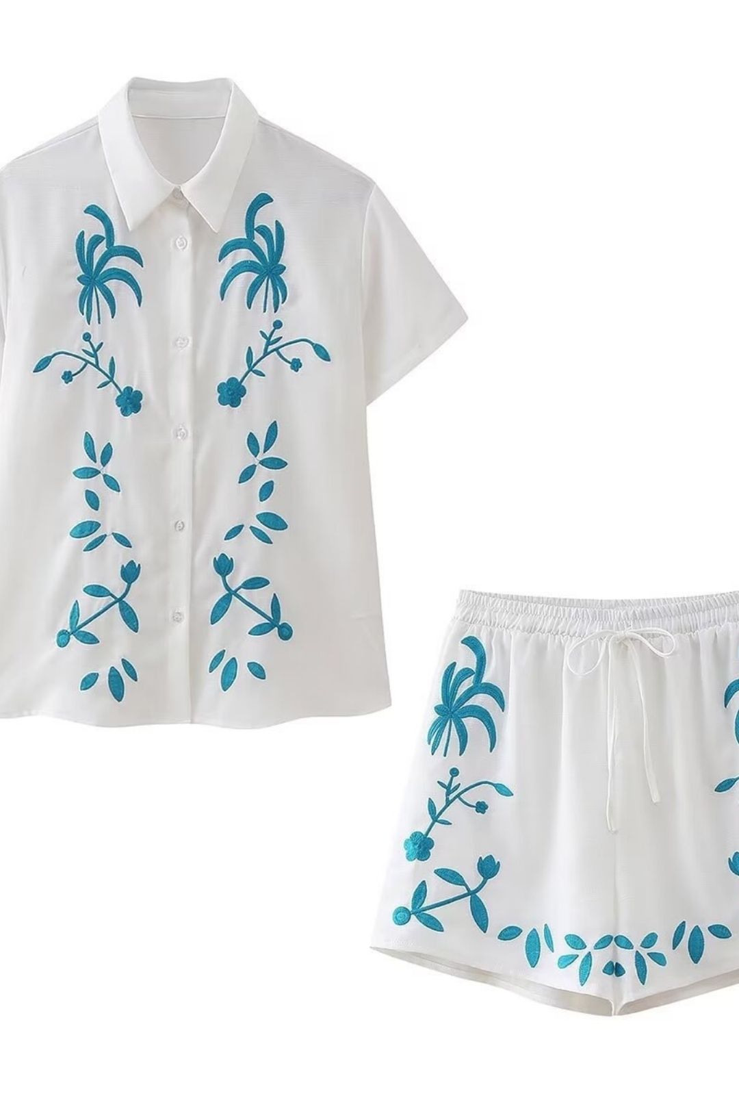Short-sleeved Shirt + Drawstring Shorts Two-piece Set