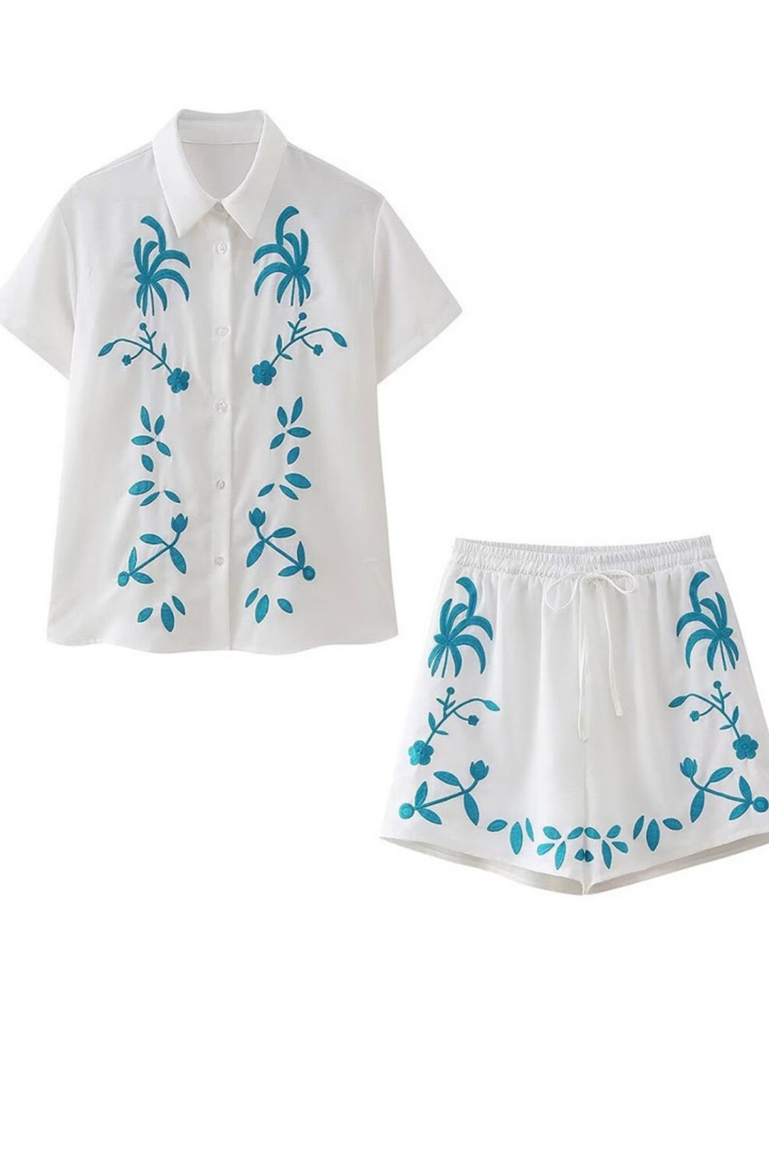 Short-sleeved Shirt + Drawstring Shorts Two-piece Set