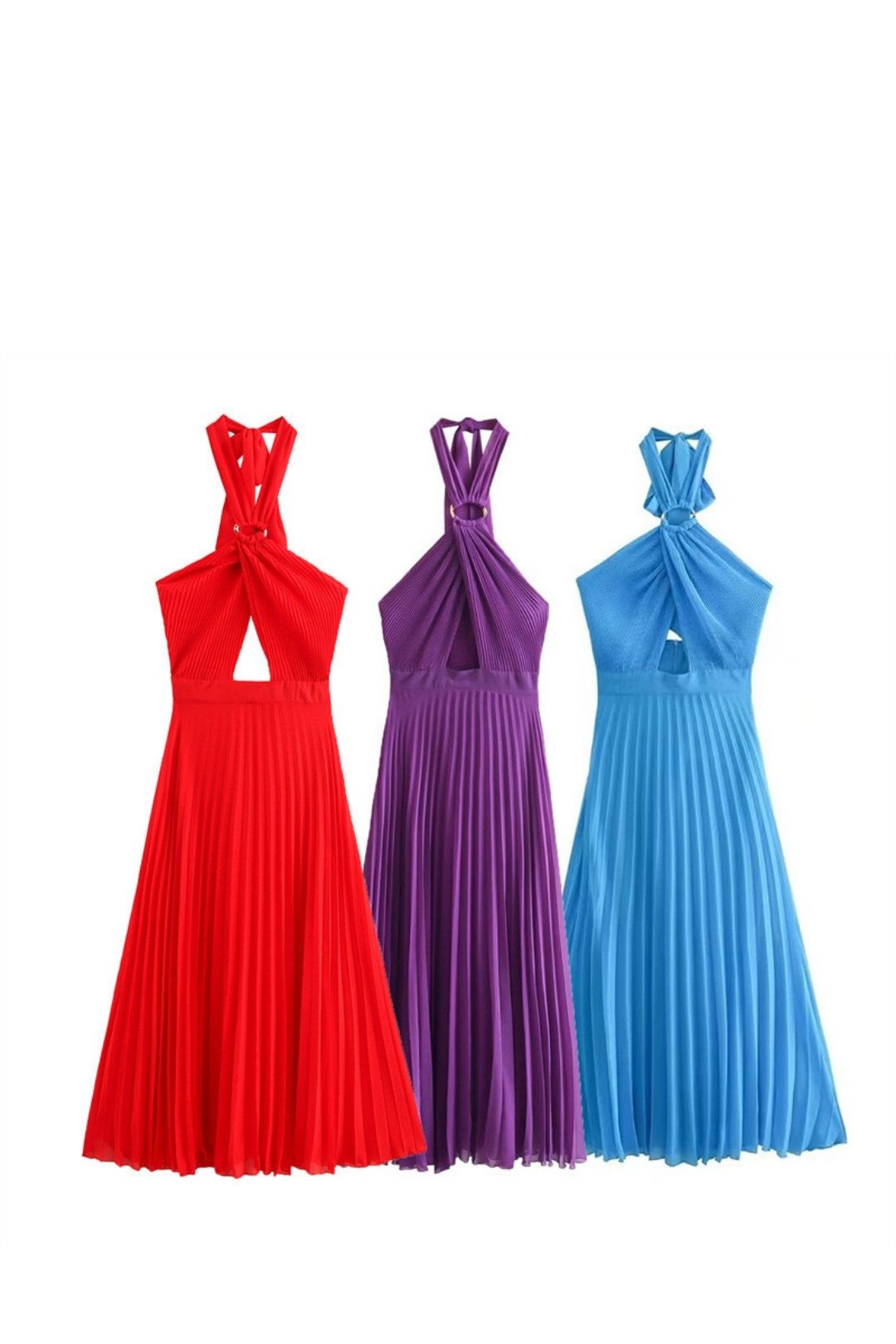 Fit Small Pleated Underwear Style Halter Collar Long Dress