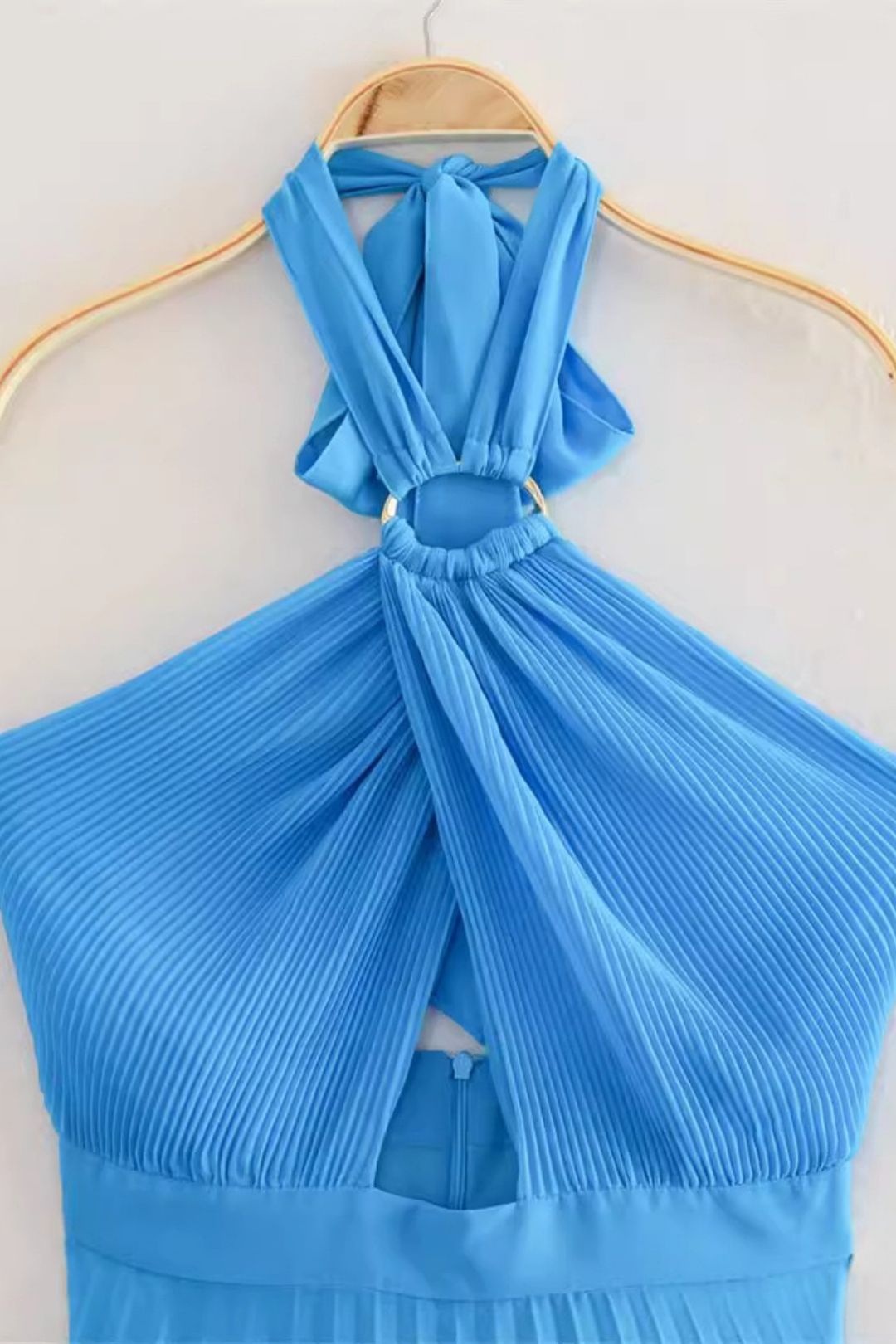 Fit Small Pleated Underwear Style Halter Collar Long Dress
