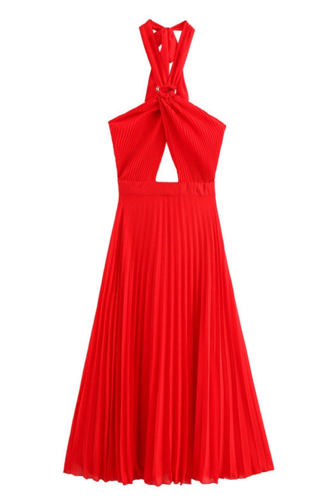 Fit Small Pleated Underwear Style Halter Collar Long Dress