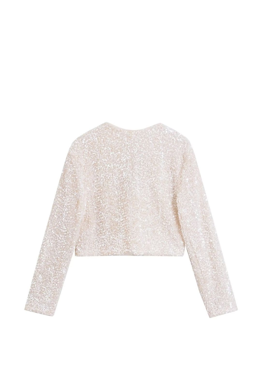 Versatile Round Neck Bow Decorated Long-sleeved Sequined Short Jacket