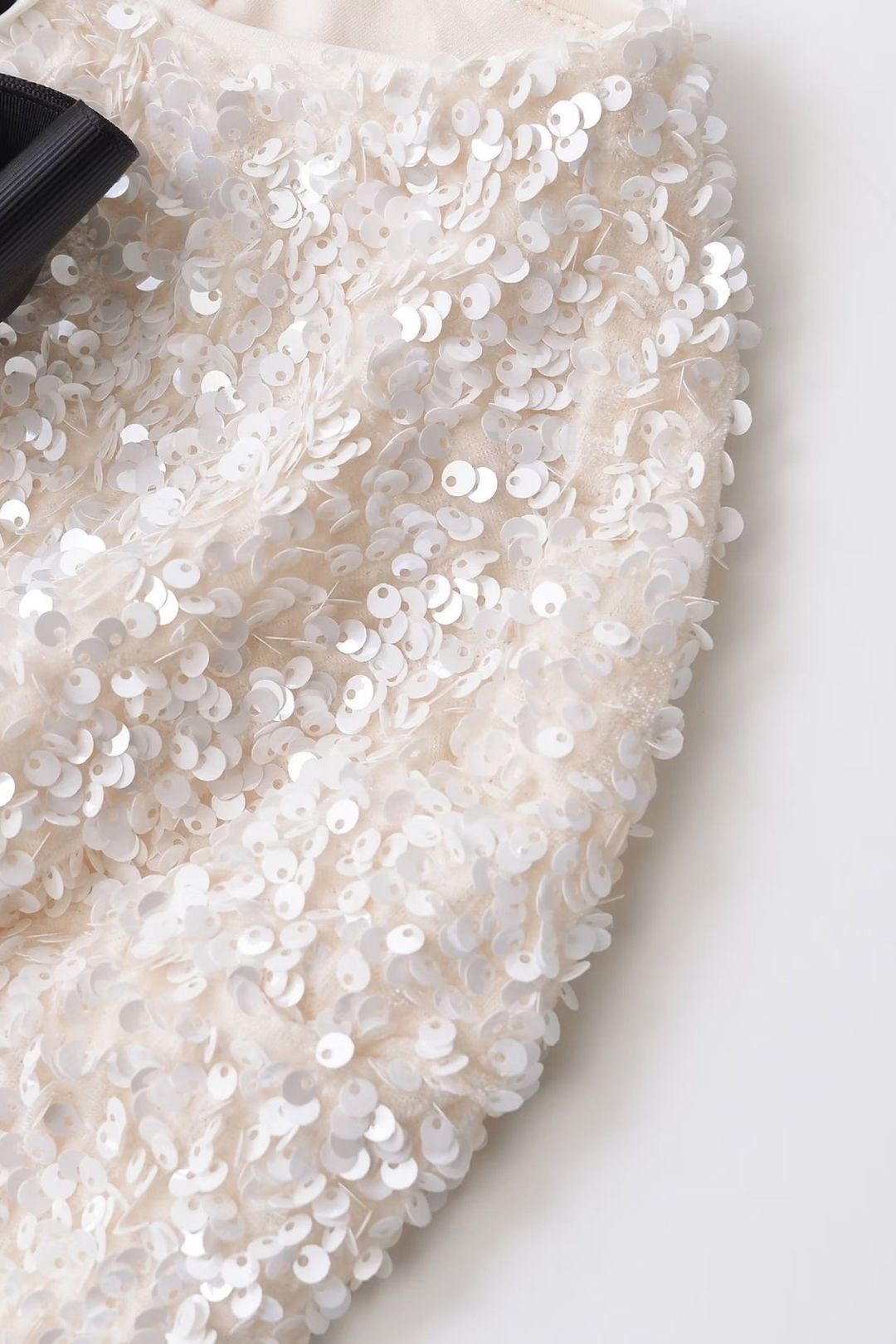 Versatile Round Neck Bow Decorated Long-sleeved Sequined Short Jacket