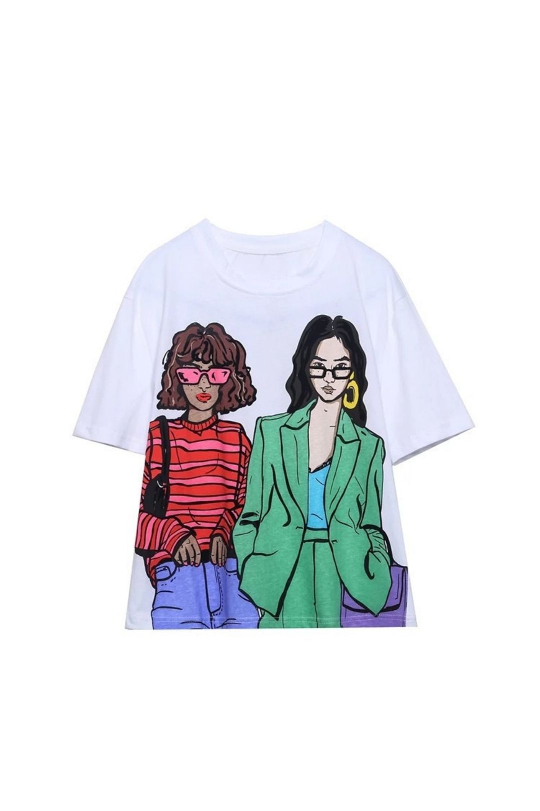 Round Neck Short-sleeved Cartoon Printed Girl Printed T-shirt