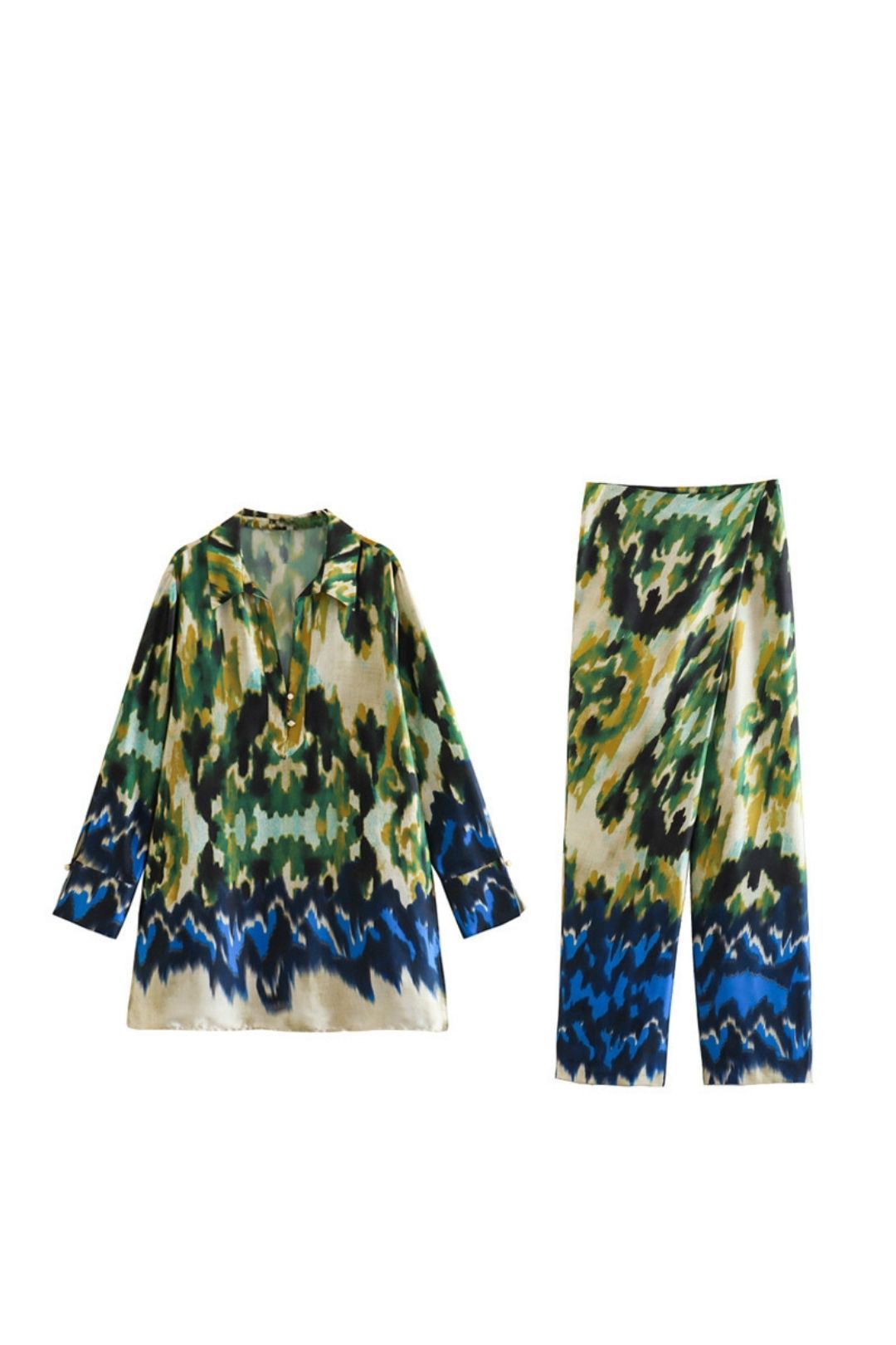 Tie-dye Loose Shirt Wrap-style Printed Trousers Suit