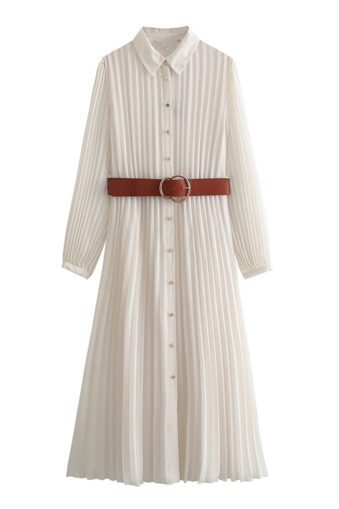 Style Midi Pleated Long Dress With Belt