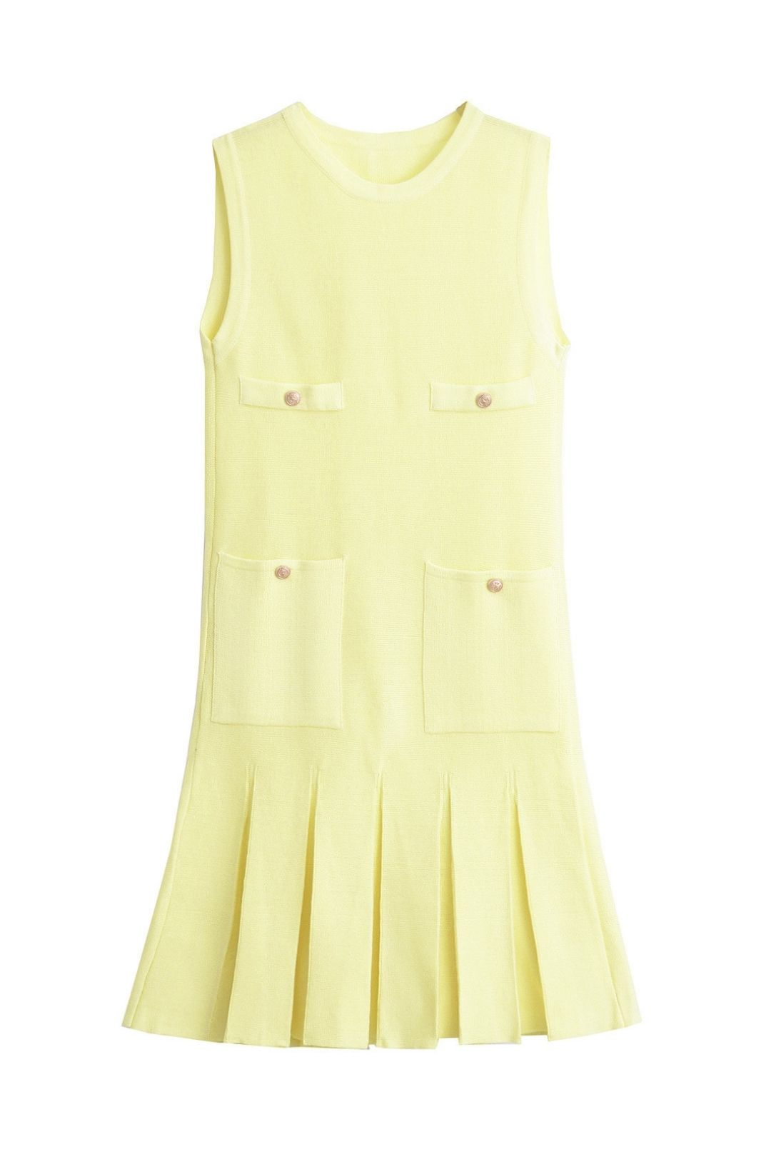 Style Wide Pleated Button-decorated Knitted Mini Dress