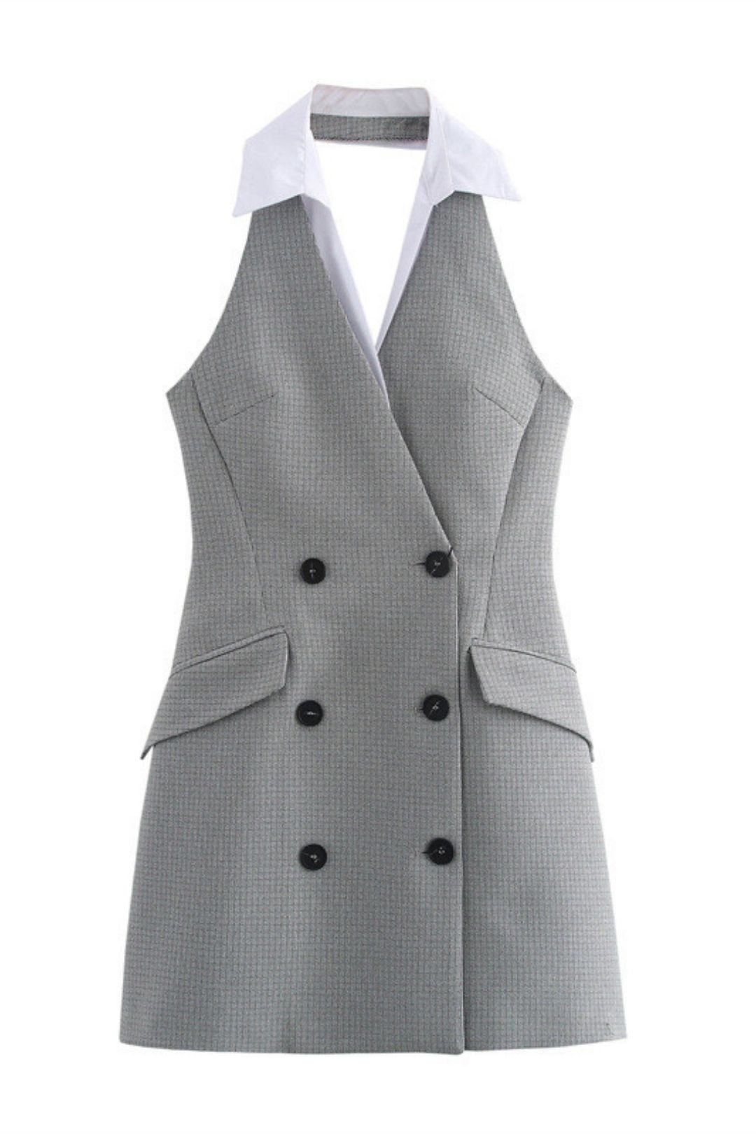 Hot Girl Double-breasted Sleeveless Halter Neck Dress