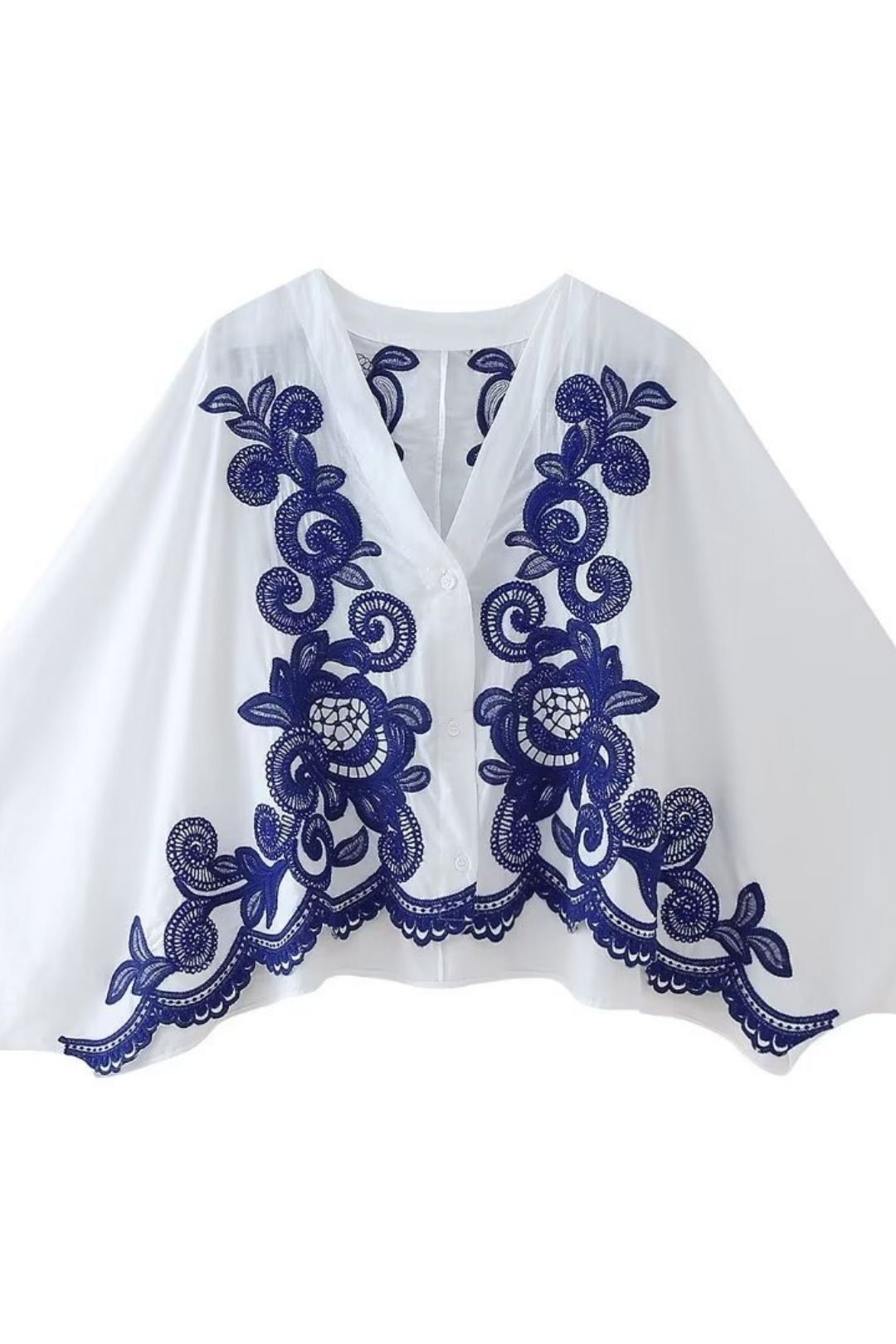 Contrast Color Embroidered Shirt + Skirt Set