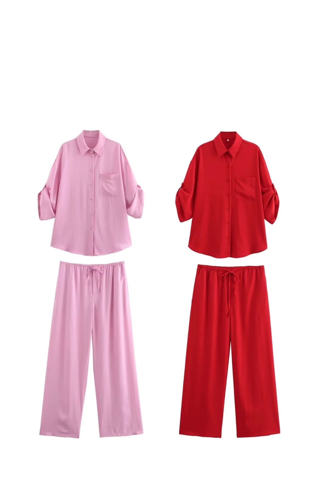 Silk Satin Texture Shirt Casual Trousers Suit