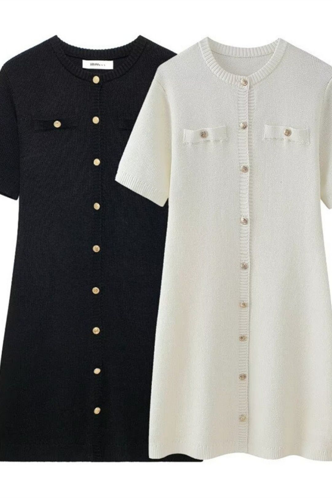 Small Fragrant Knitted Short-sleeved Pocket Dress