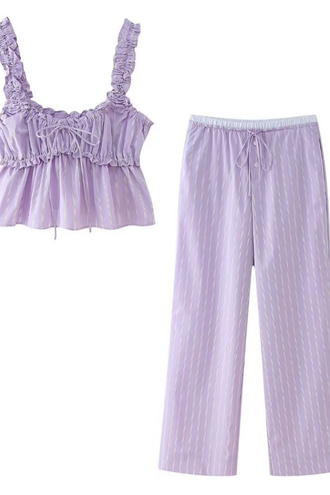 Poplin Top Straight Trousers Suit