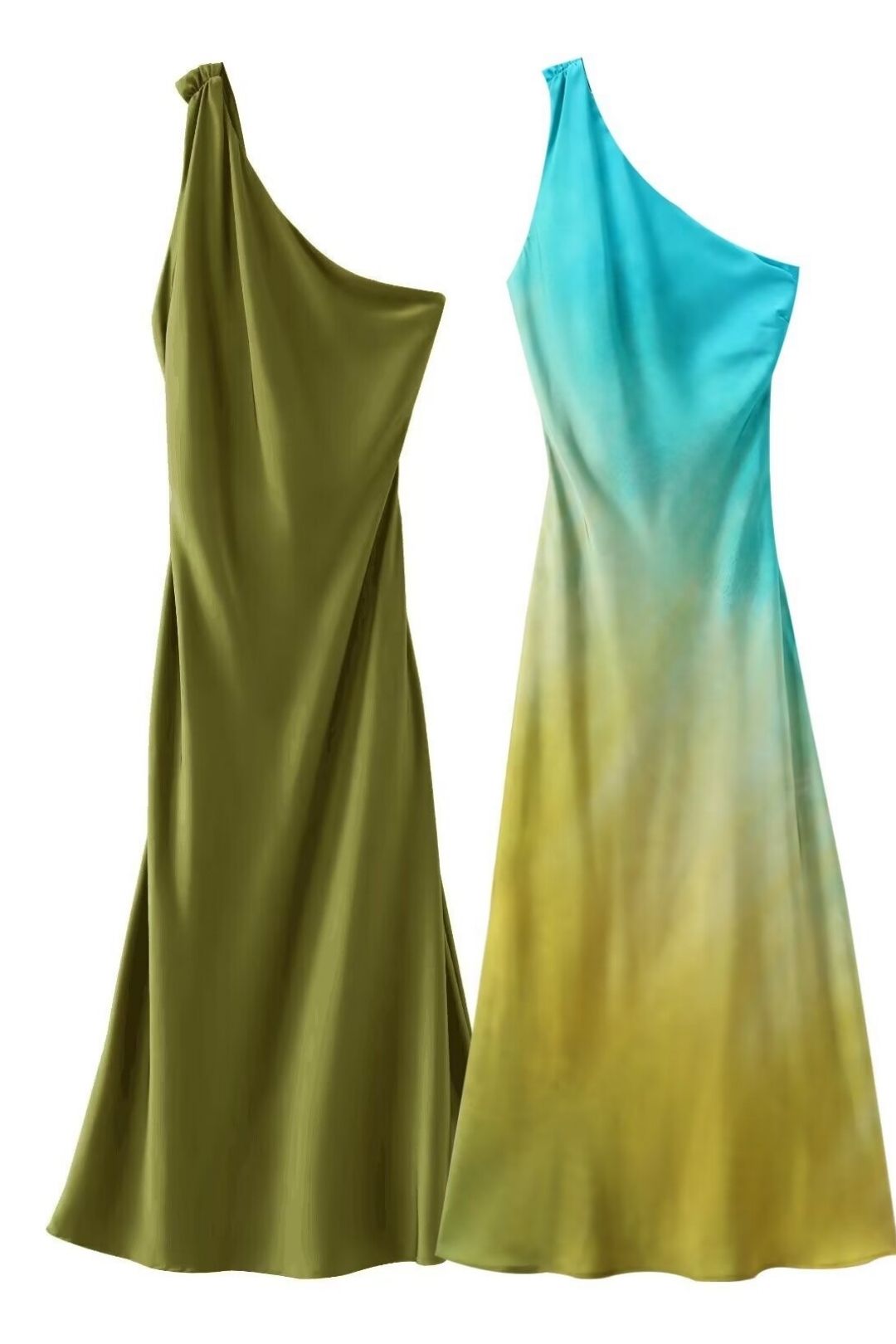 Silk Satin Texture Slanted Shoulder Sexy Tie-dye Dress