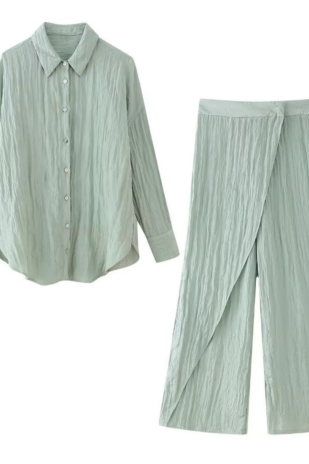 Wrap Pants Wrinkle Effect Shirt Suit
