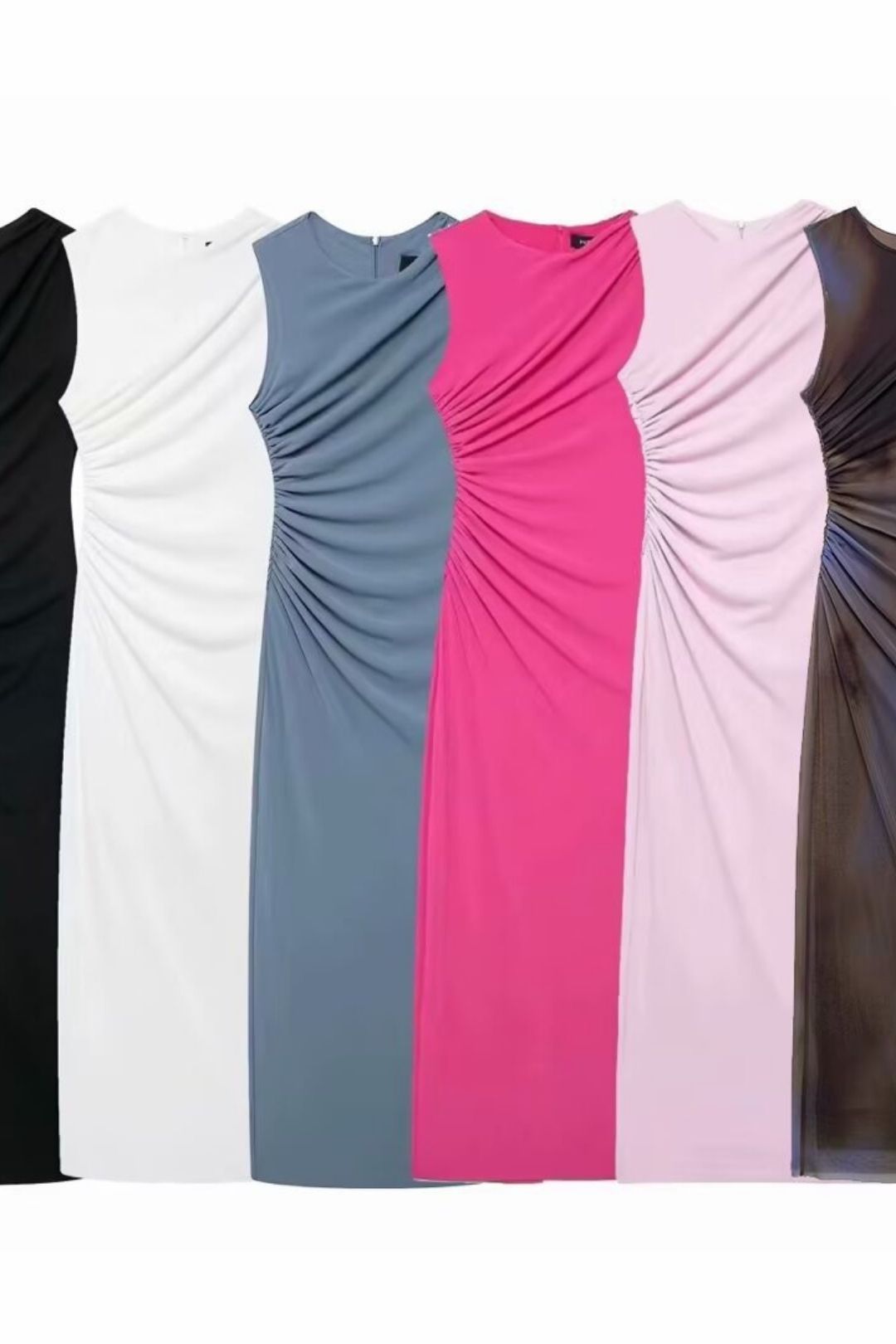Pleated Decorative Slim Sleeveless Dress