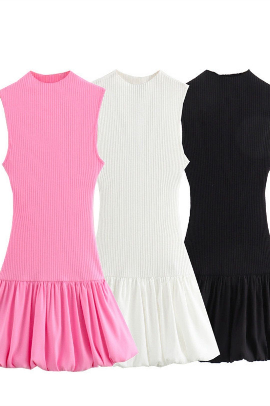 Half-high Collar Sleeveless Backless Balloon Solid Color Dress