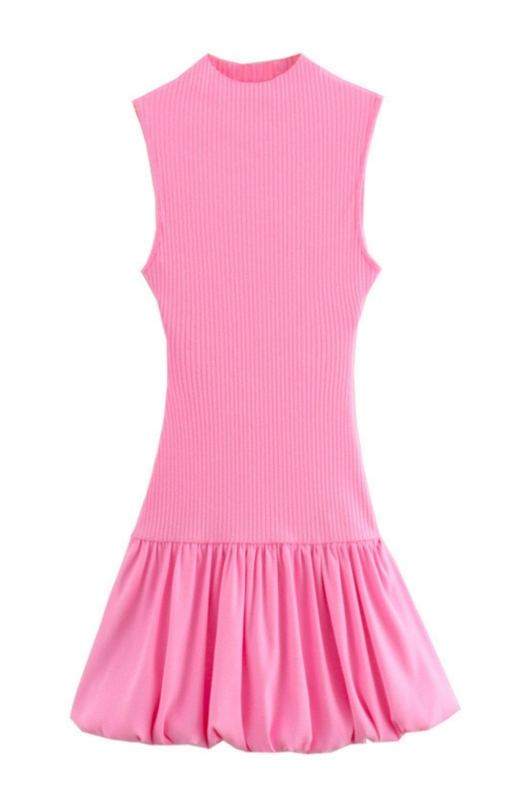 Half-high Collar Sleeveless Backless Balloon Solid Color Dress