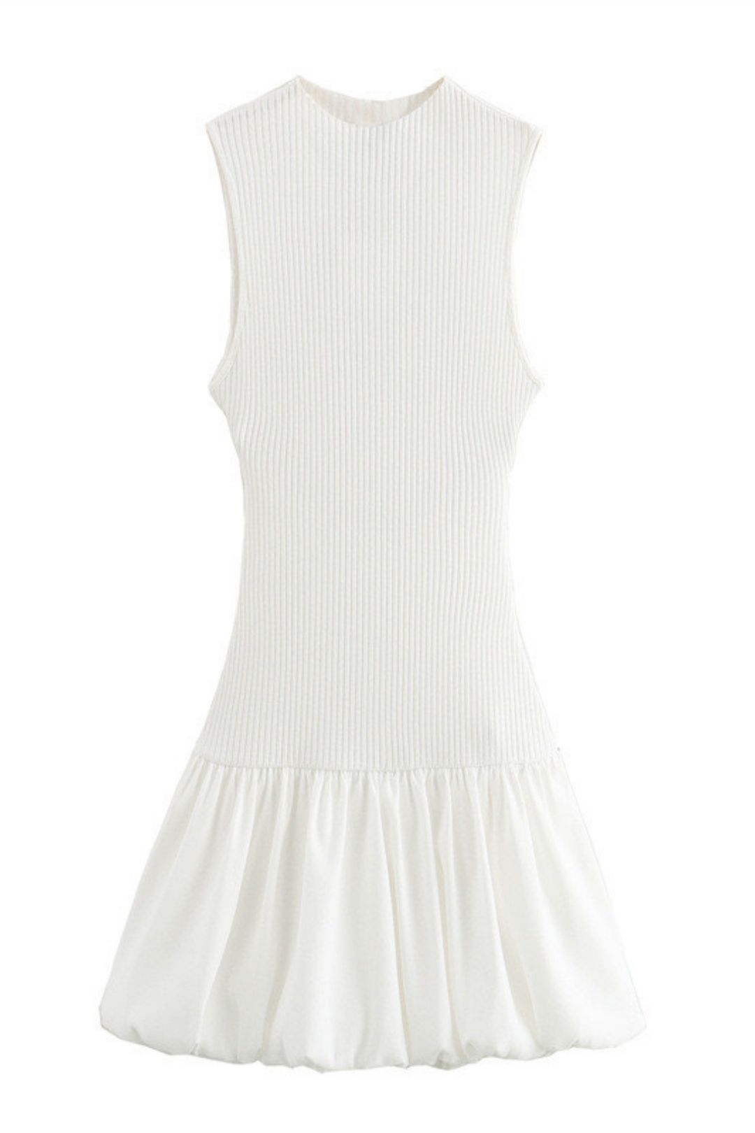 Half-high Collar Sleeveless Backless Balloon Solid Color Dress