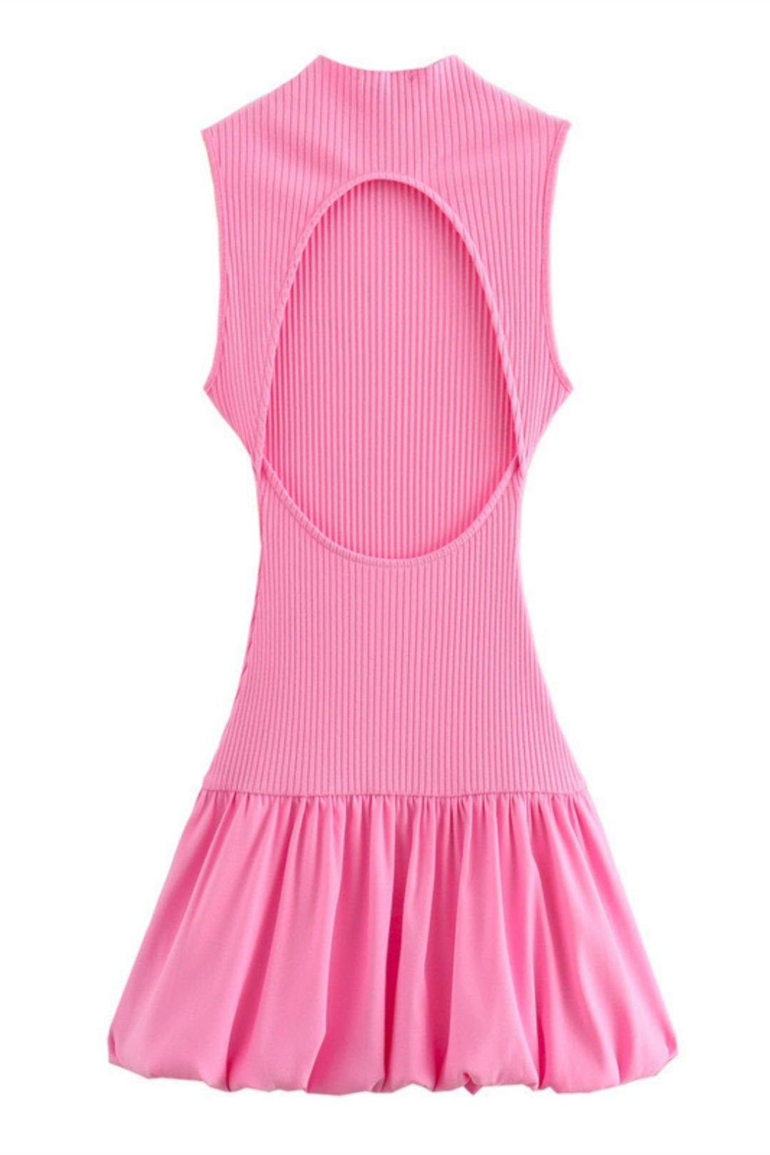 Half-high Collar Sleeveless Backless Balloon Solid Color Dress