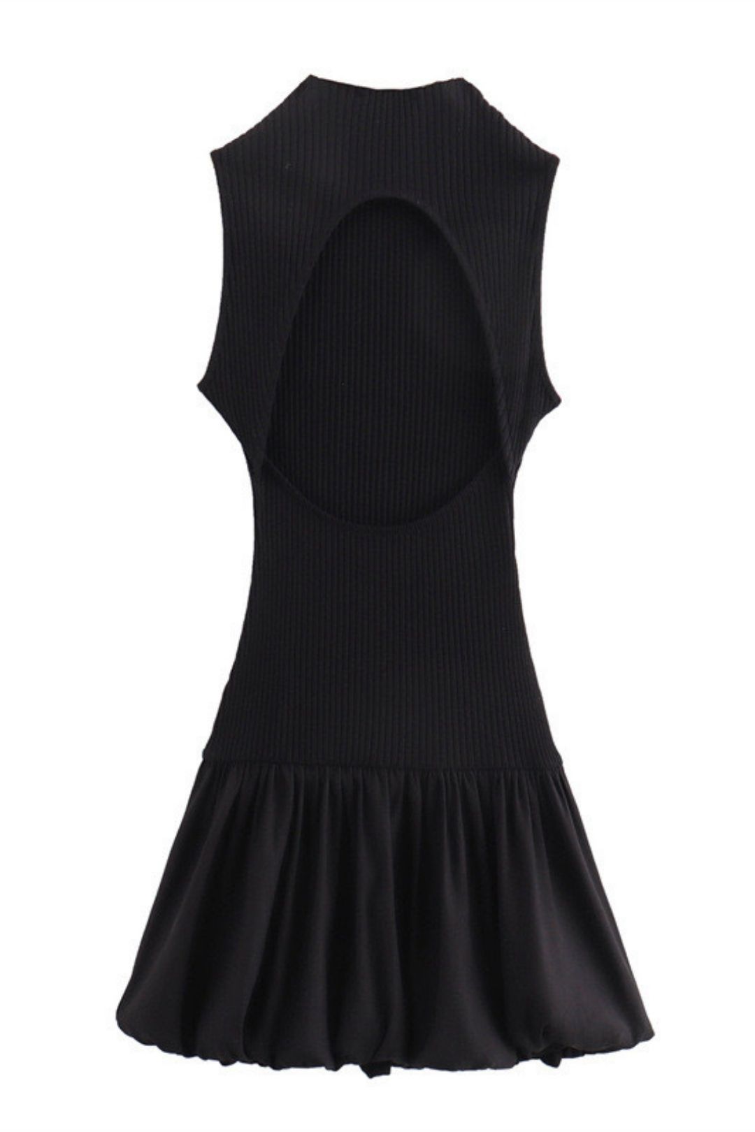 Half-high Collar Sleeveless Backless Balloon Solid Color Dress