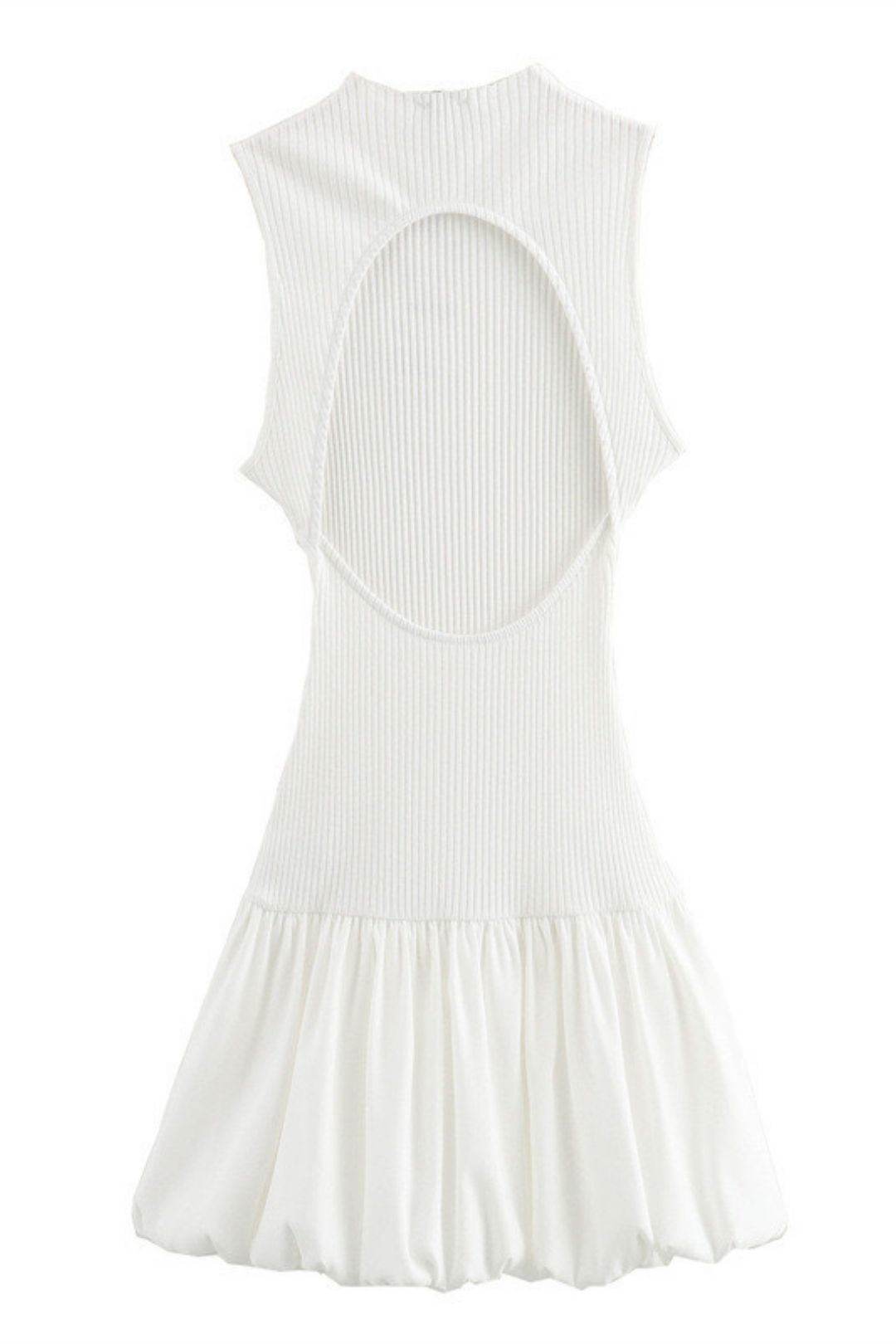 Half-high Collar Sleeveless Backless Balloon Solid Color Dress