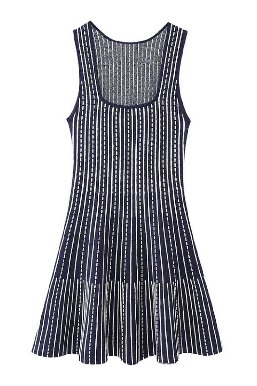 Sleeveless Square Collar Striped Vest Dress Knitted Mini Dress