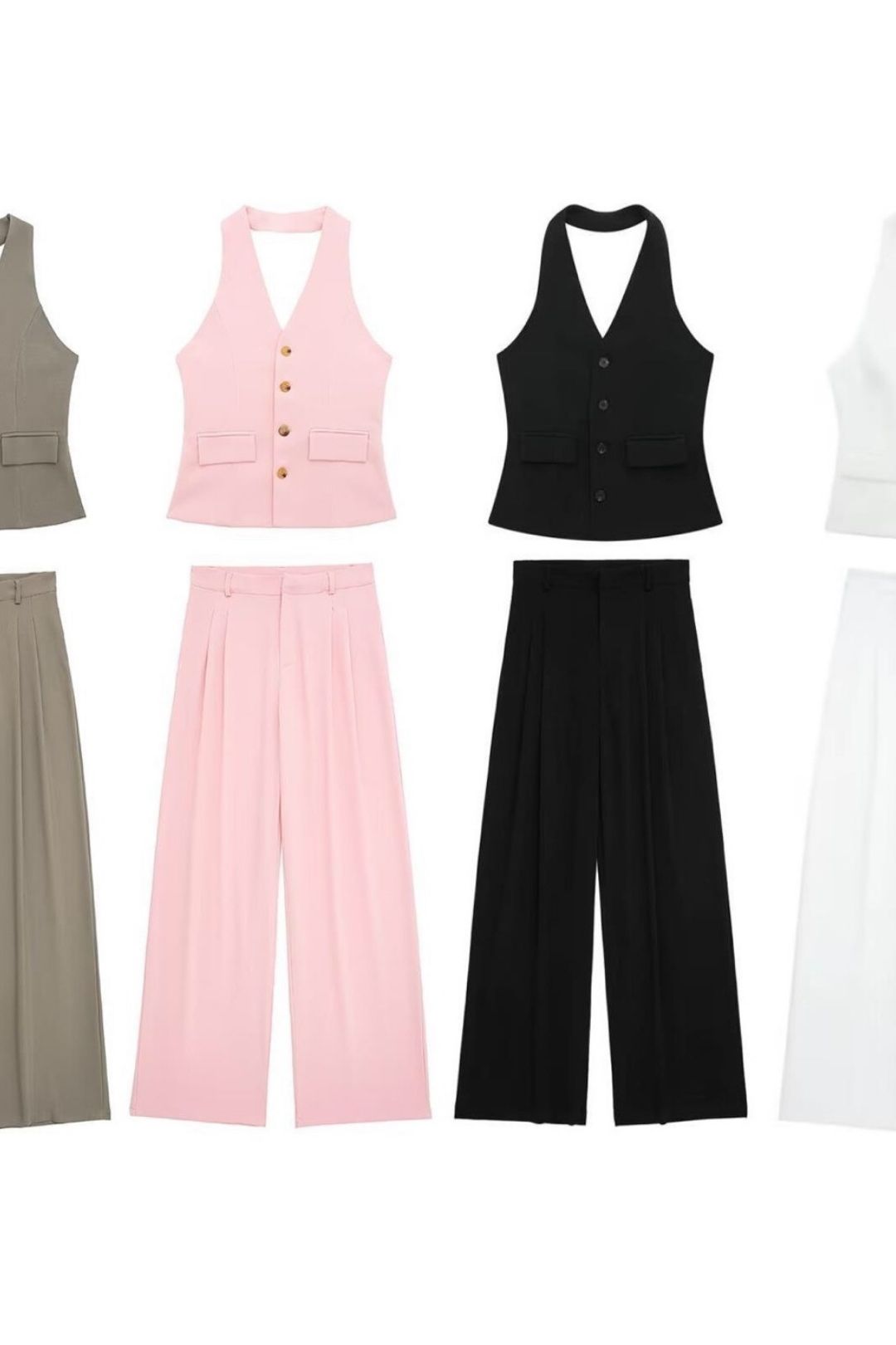 Backless Halter Neck Vest Straight Trousers Suit